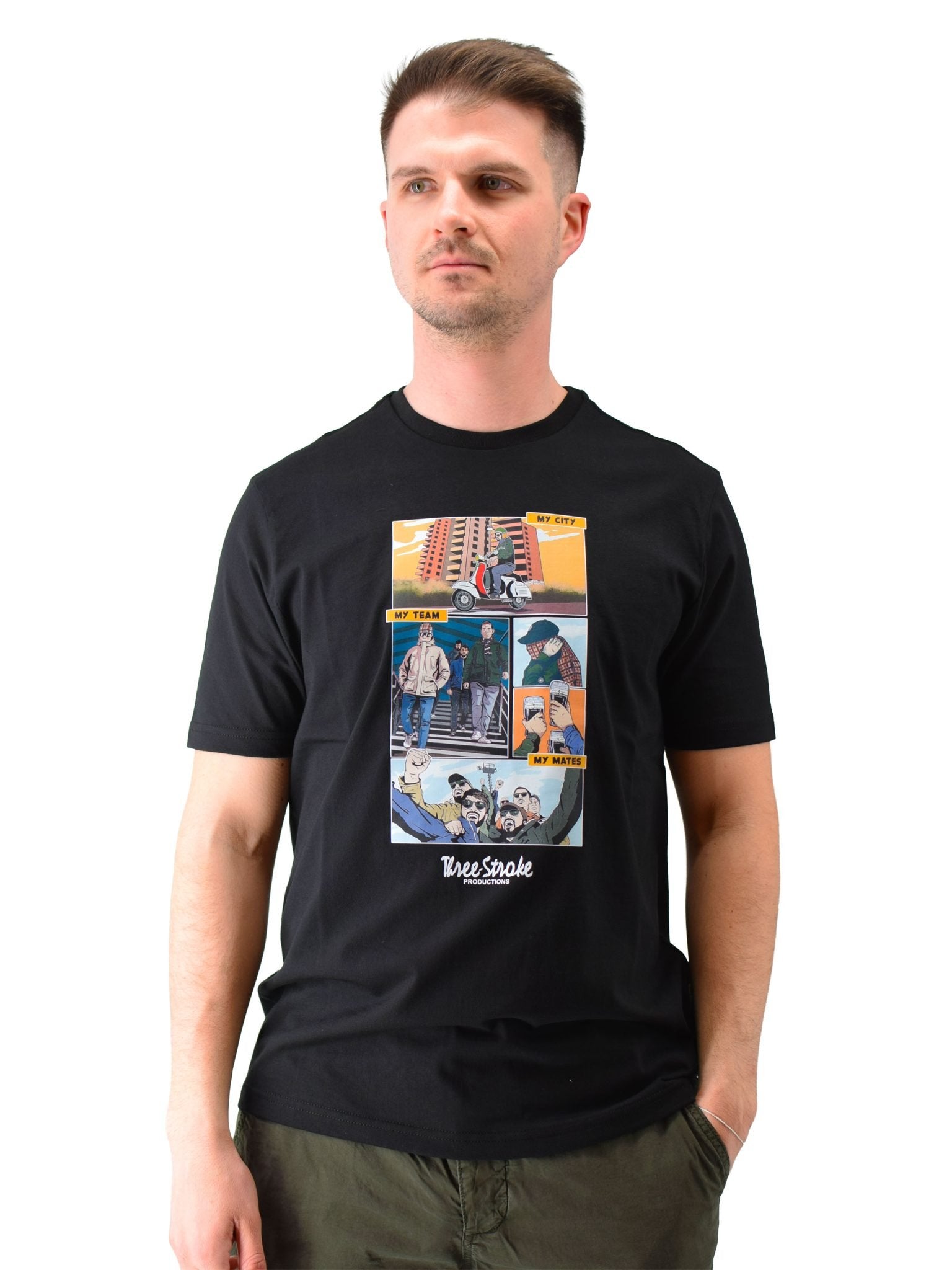 043 SS26 My City T-Shirt Three Stroke - Black