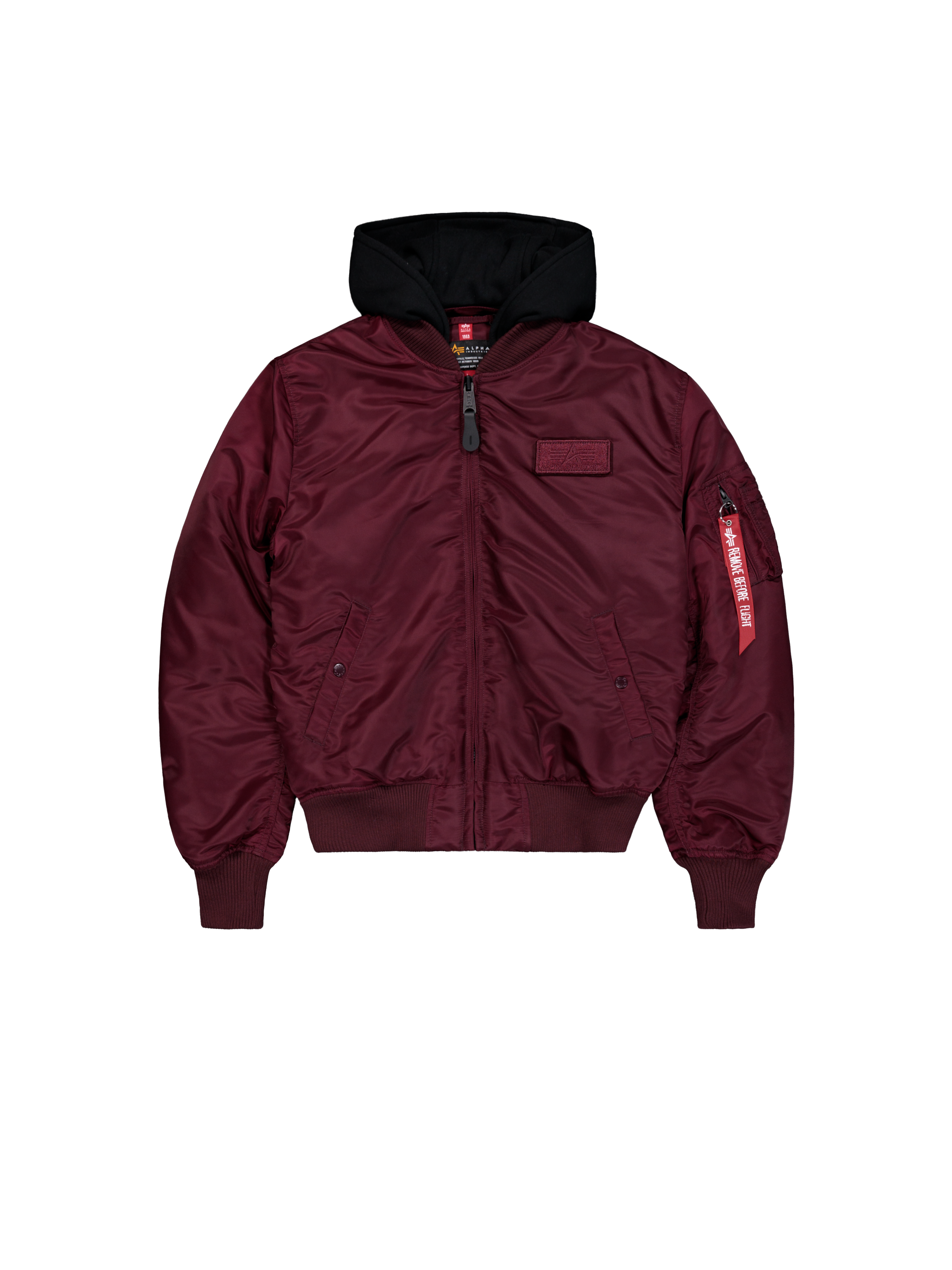 MA-1  ZH Zip Hood Backprint Bomber Jacket Alpha Industries AW25 - Dark Cherry