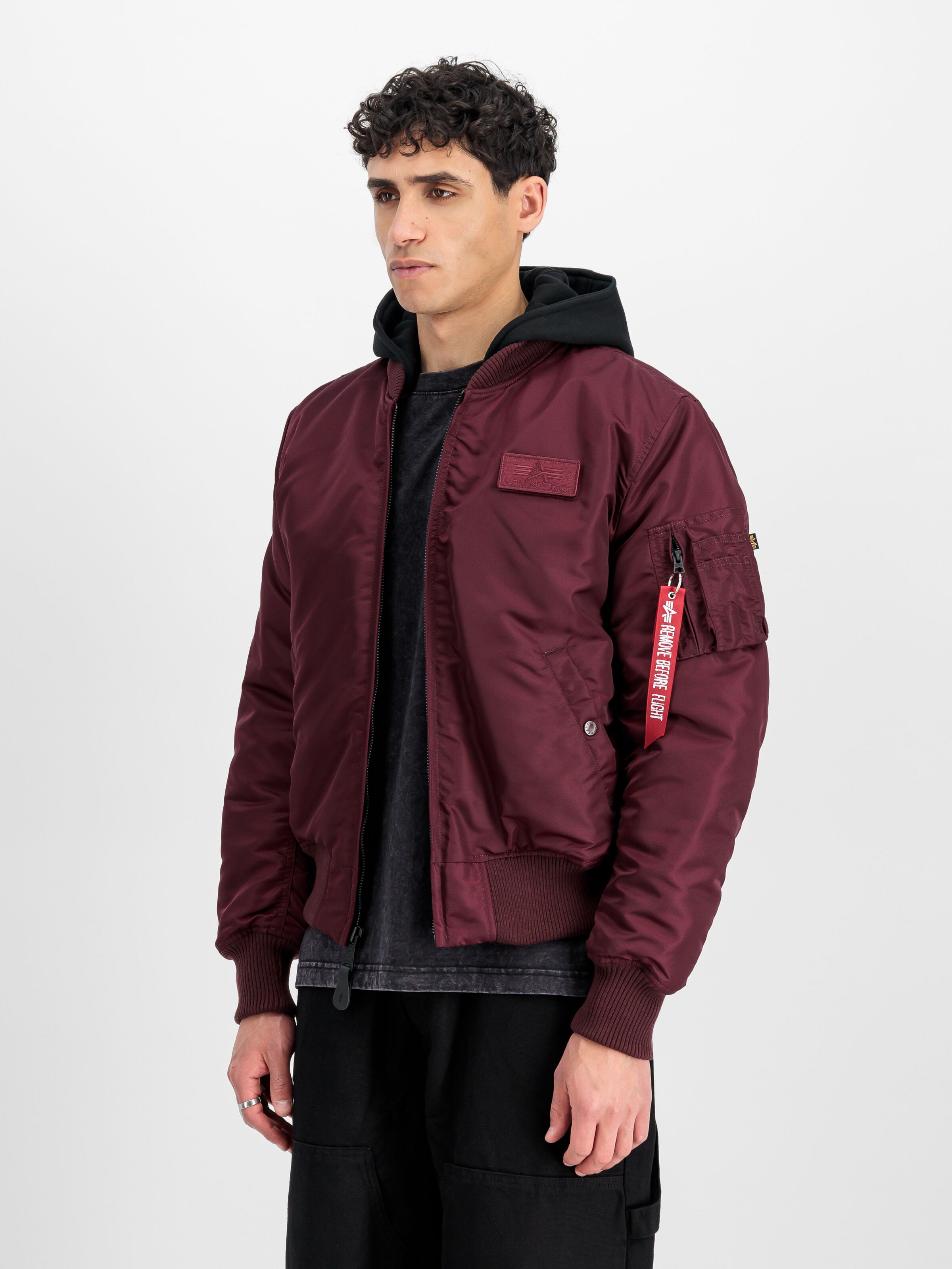 MA-1  ZH Zip Hood Backprint Bomber Jacket Alpha Industries AW25 - Dark Cherry