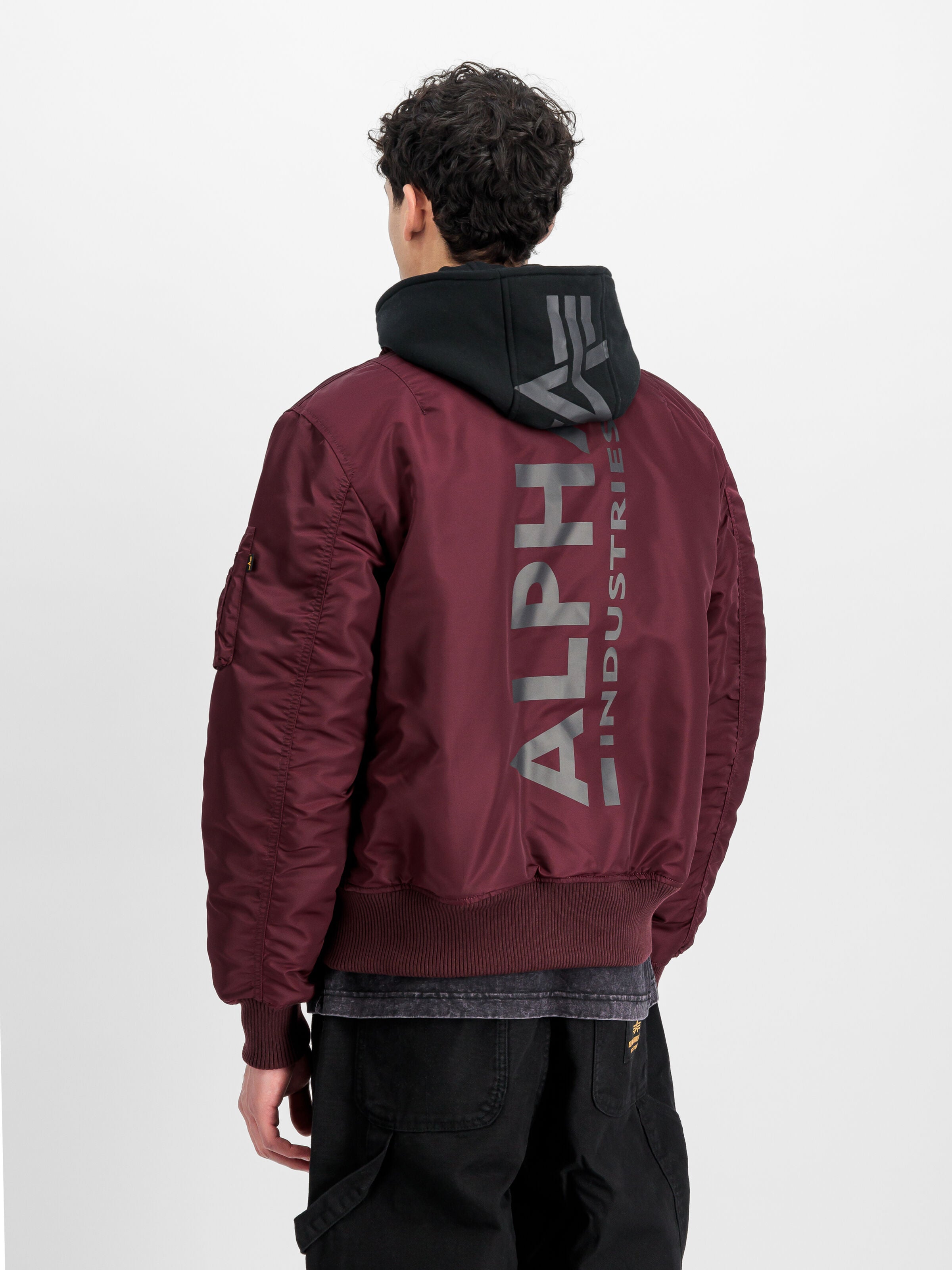 MA-1  ZH Zip Hood Backprint Bomber Jacket Alpha Industries AW25 - Dark Cherry