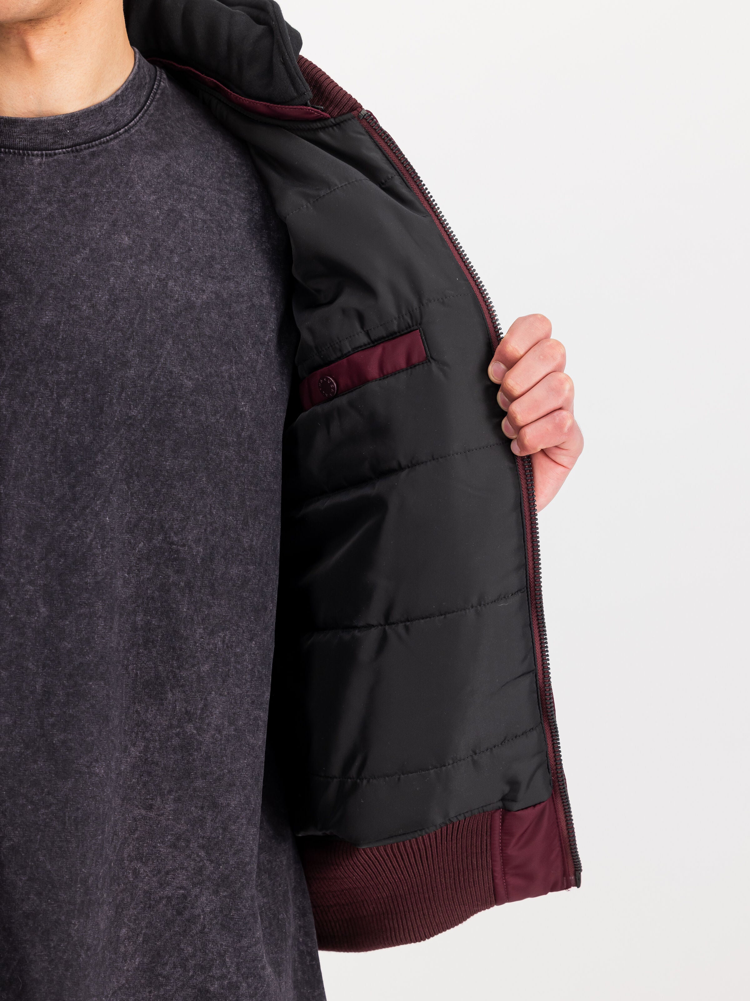 MA-1  ZH Zip Hood Backprint Bomber Jacket Alpha Industries AW25 - Dark Cherry