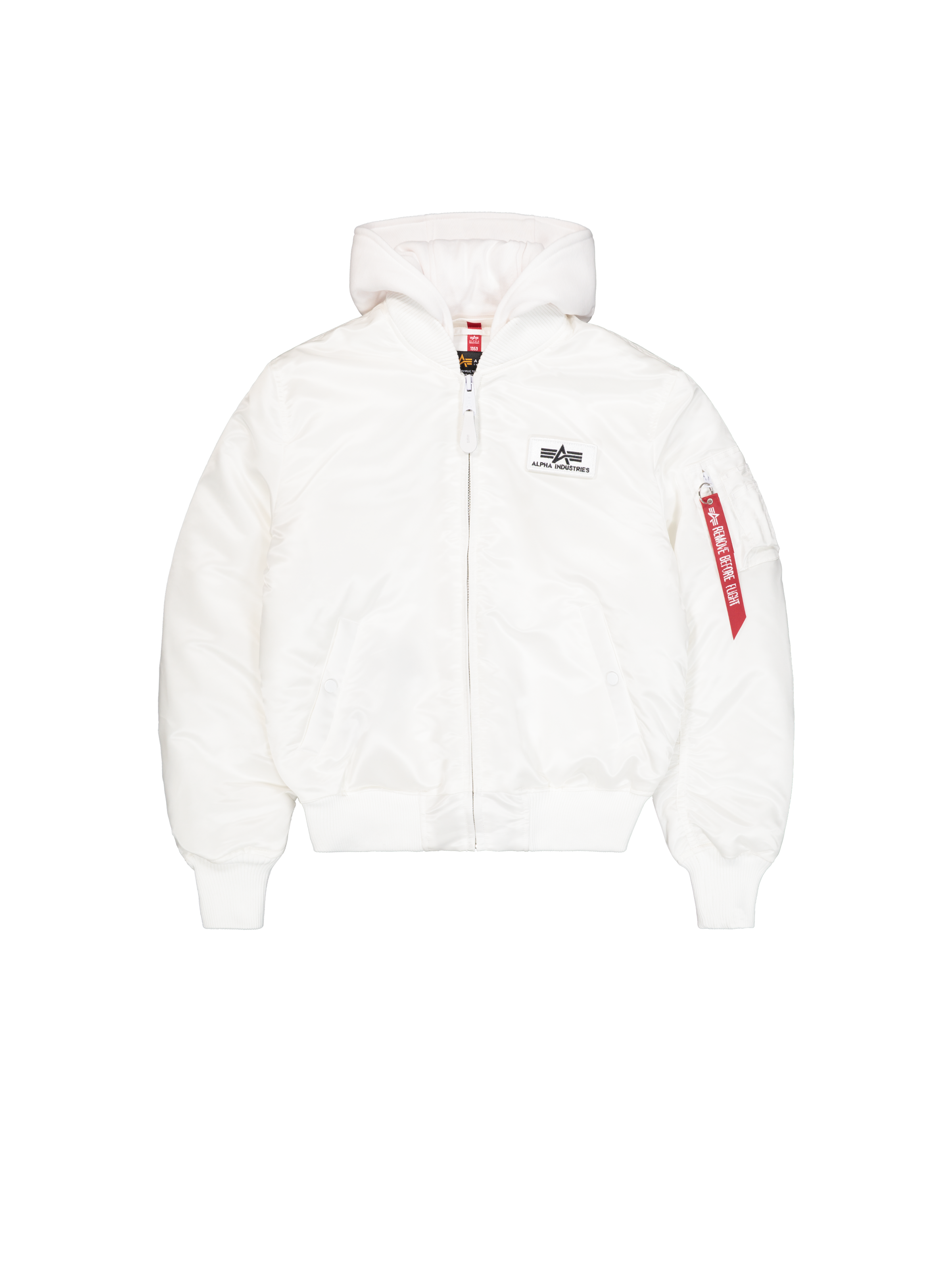 MA-1  ZH Zip Hood Backprint Bomber Jacket Alpha Industries AW25 - White / Black