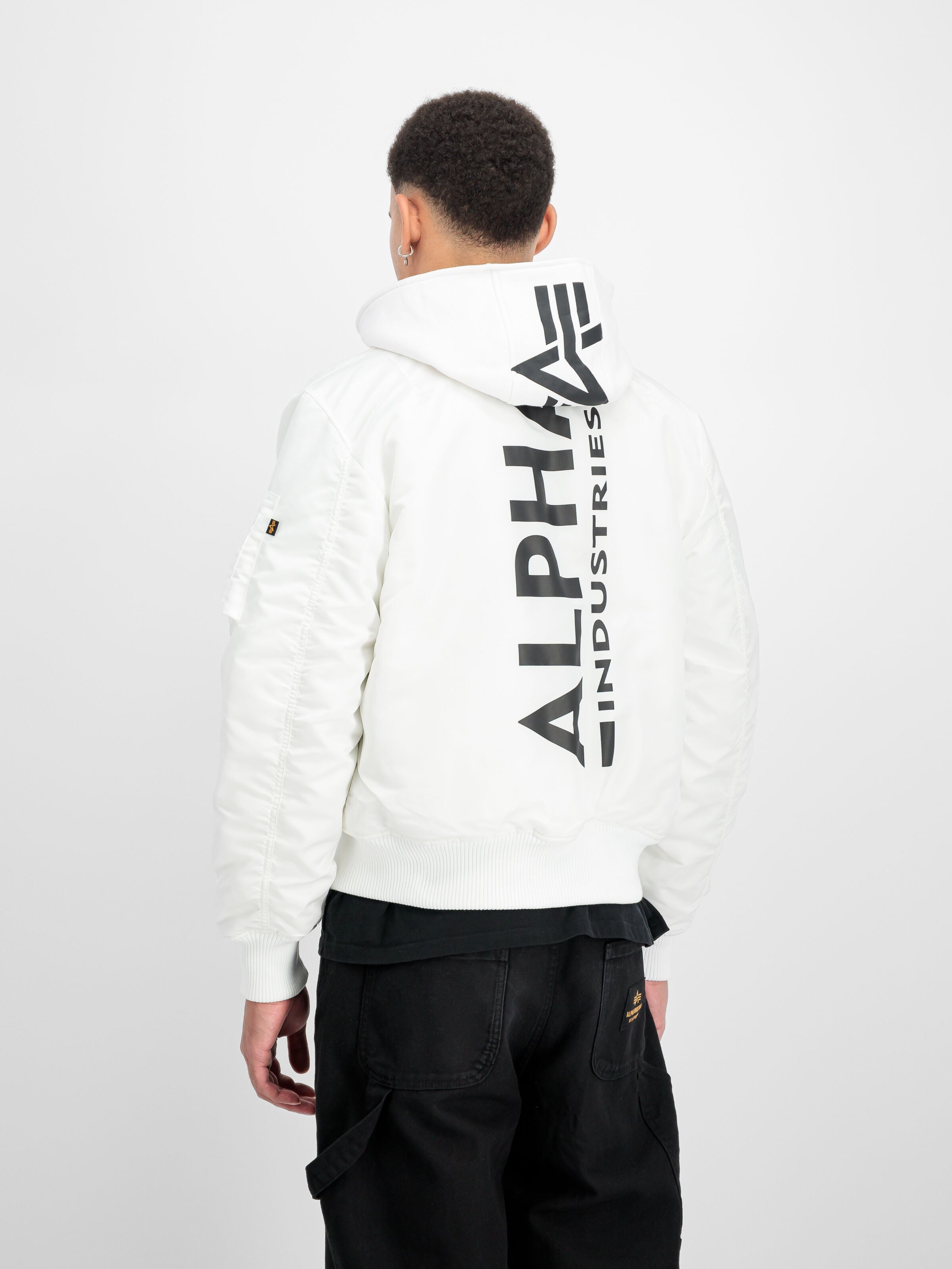 MA-1  ZH Zip Hood Backprint Bomber Jacket Alpha Industries AW25 - White / Black