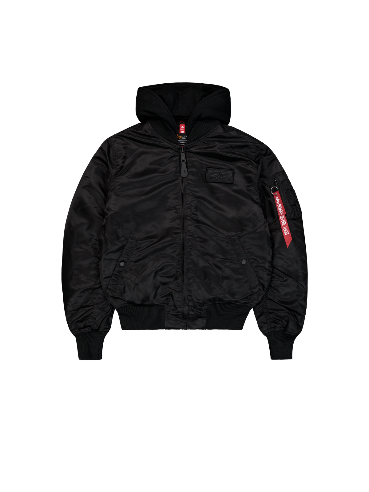 Alpha Industries – MA-1 Zip Hood Backprint Bomber Jacket – Black/White