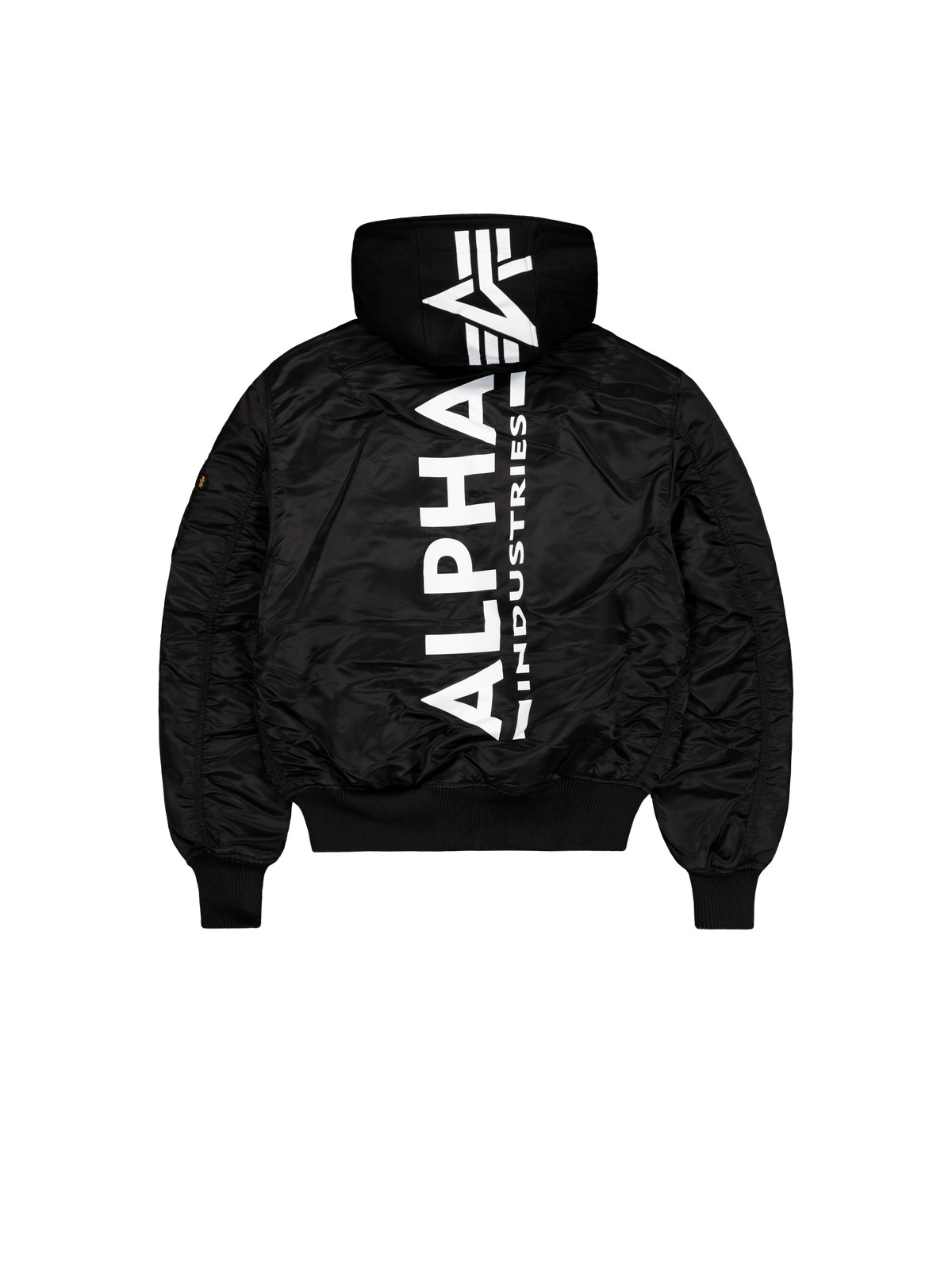 Alpha Industries – MA-1 Zip Hood Backprint Bomber Jacket – Black/White