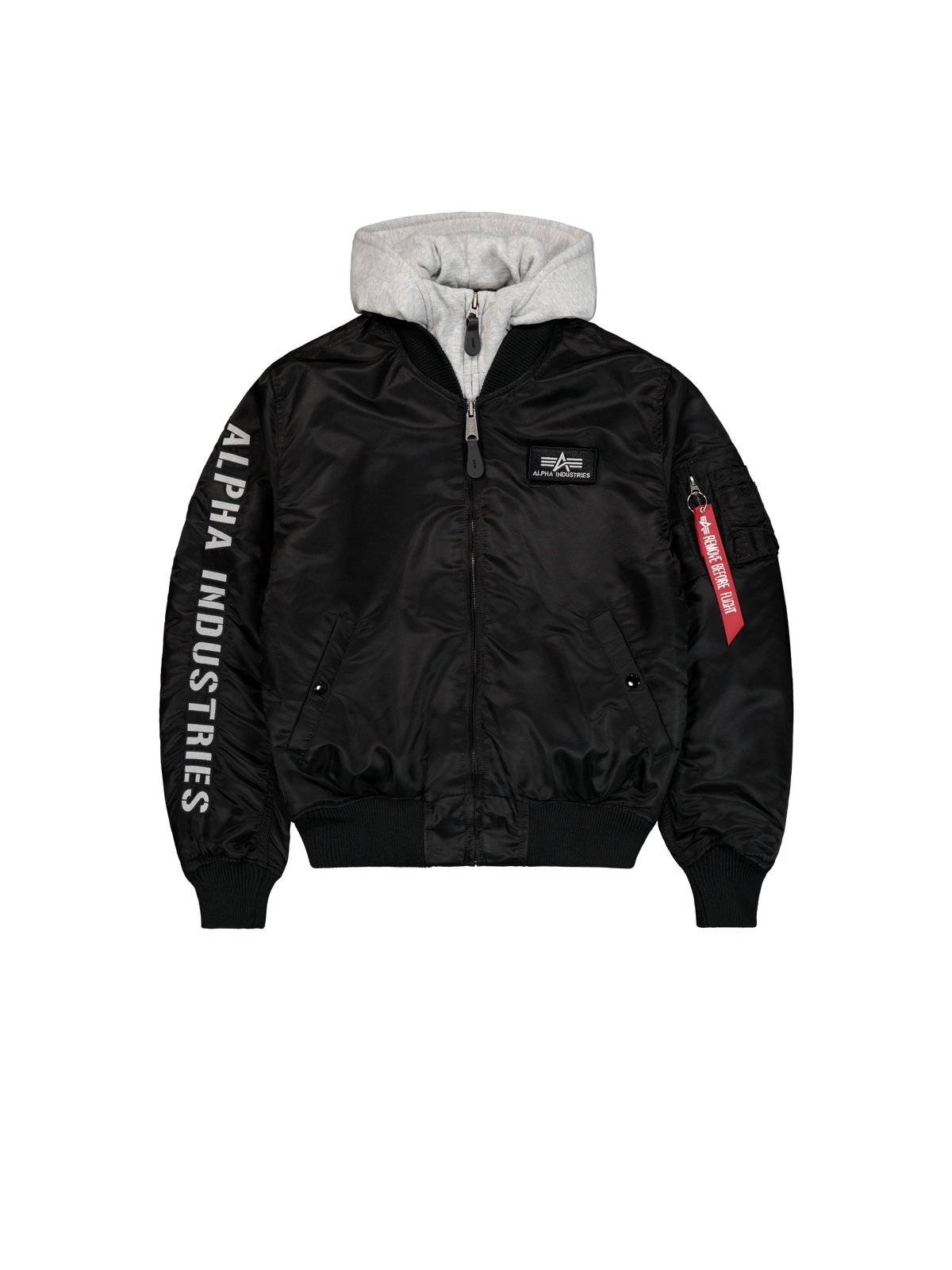 Alpha Industries – MA-1 D-Tec Sleeve Embroidery Bomber Jacket – Black/Grey