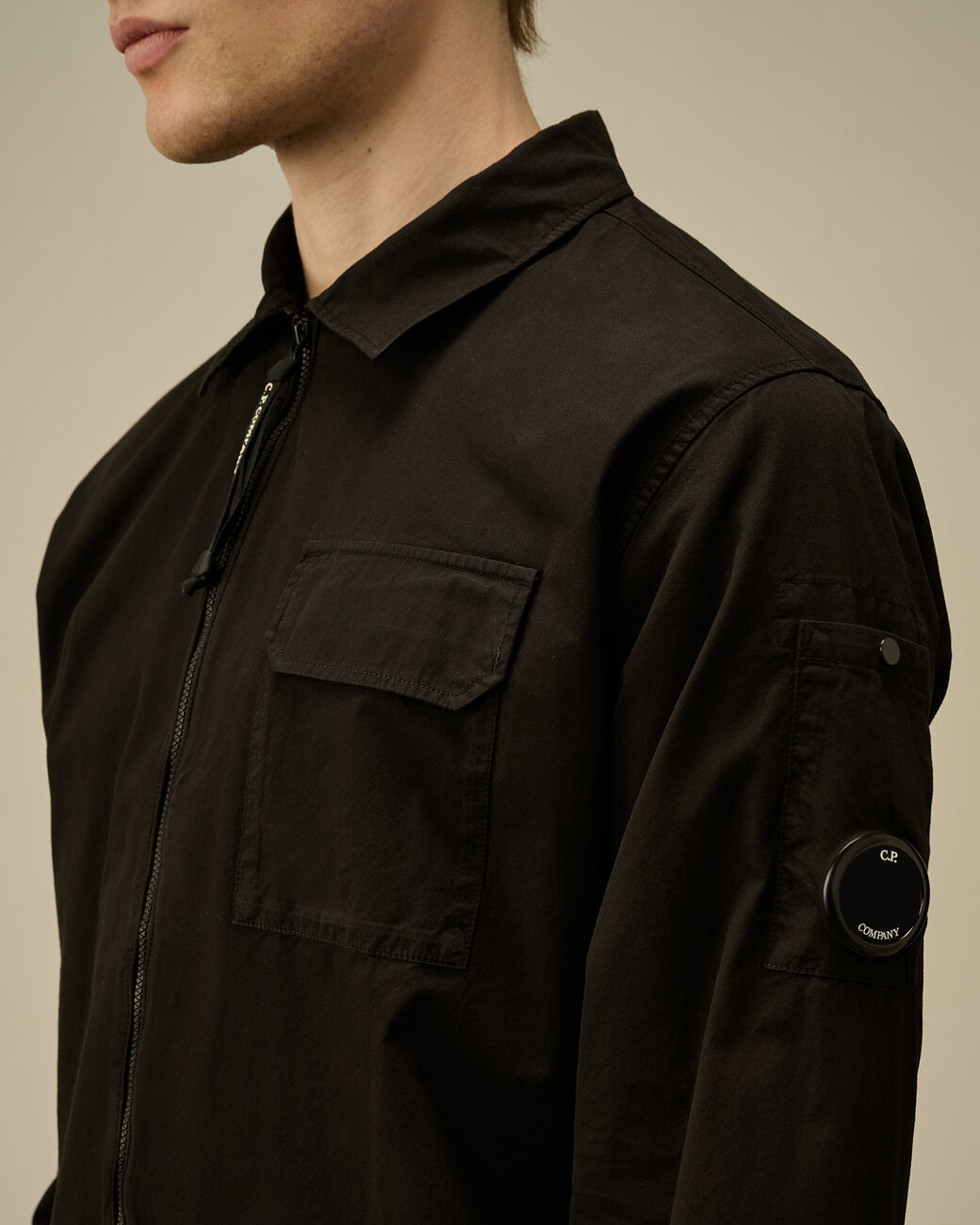 Organic Gabardine Full Zip Overshirt C.P. Company® - Black