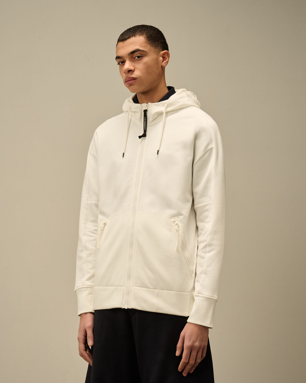Diagonal Raised Fleece Goggle Zipped Hooded Sweatshirt C.P. Company® - Gauze White