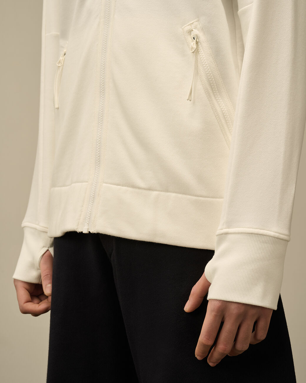 Diagonal Raised Fleece Goggle Zipped Hooded Sweatshirt C.P. Company® - Gauze White