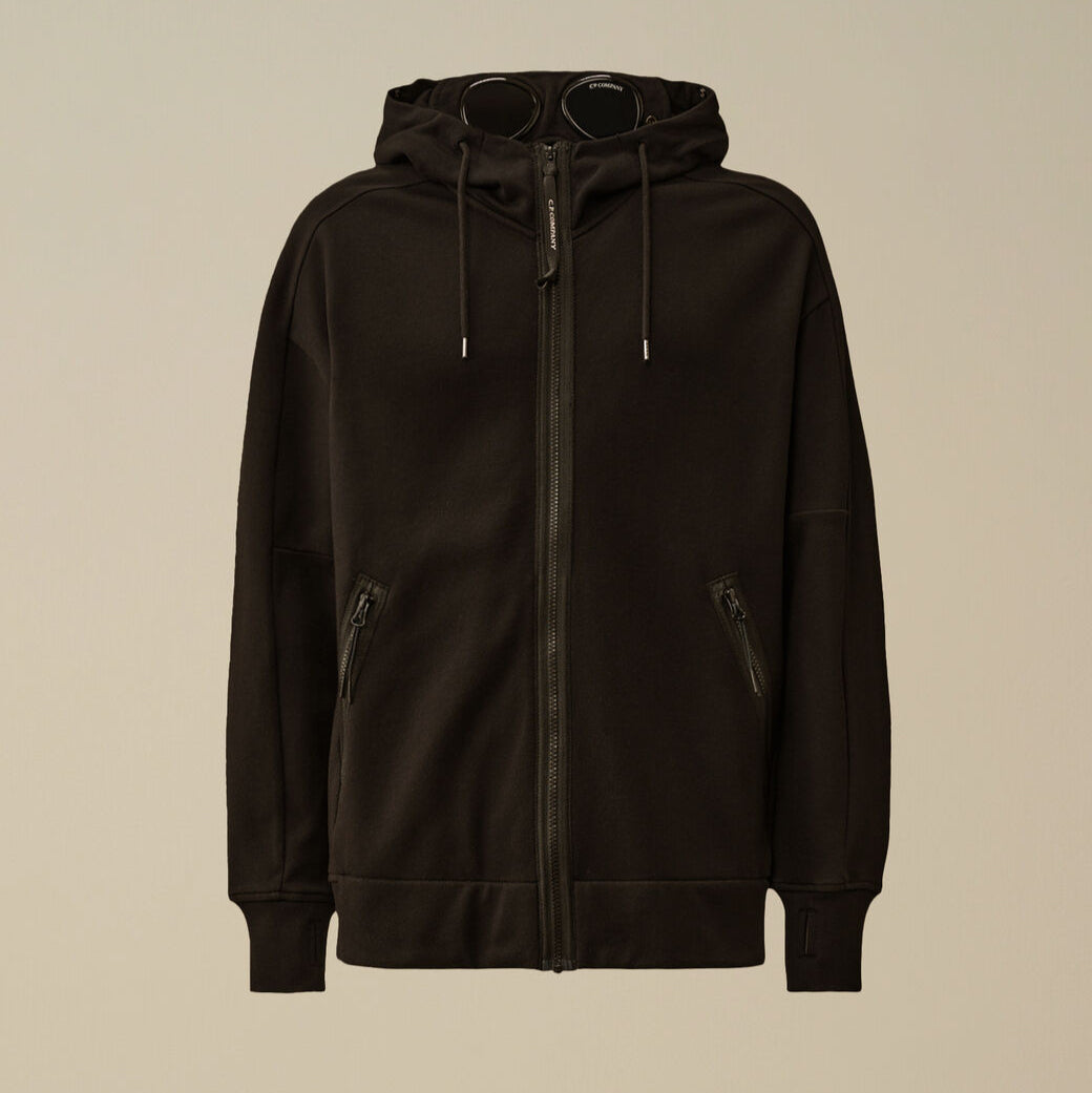 Diagonal Raised Fleece Goggle Zipped Hooded Sweatshirt C.P. Company® - Black