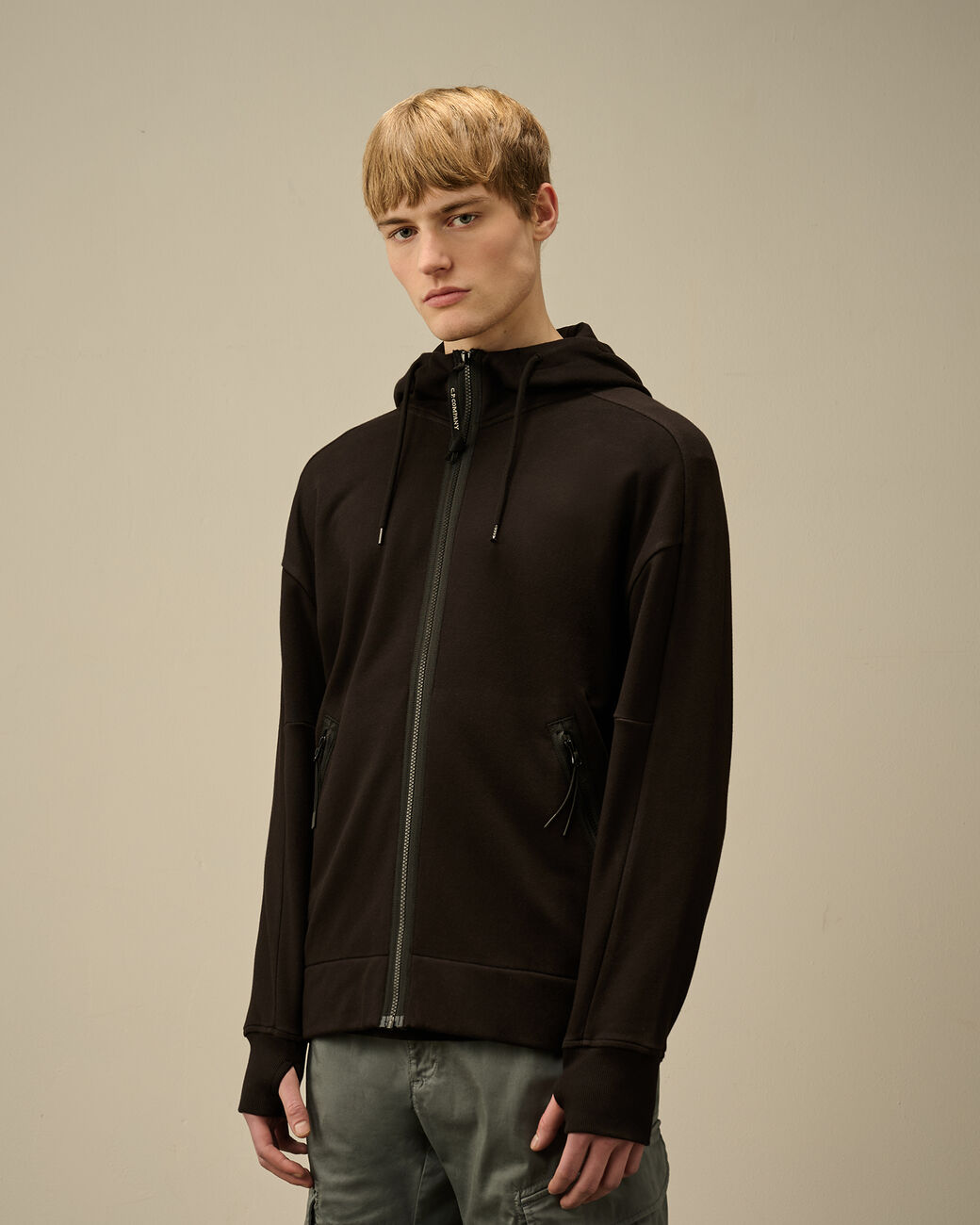 Diagonal Raised Fleece Goggle Zipped Hooded Sweatshirt C.P. Company® - Black