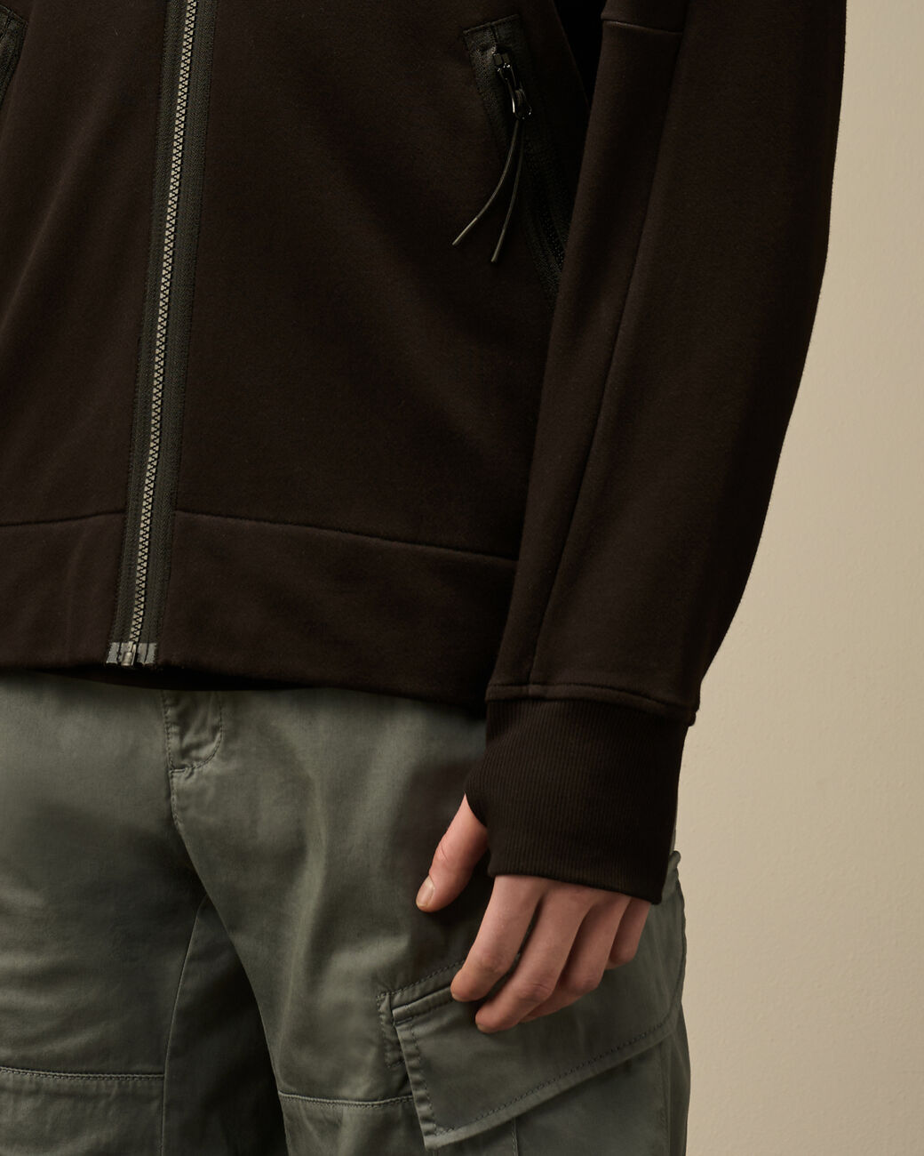 Diagonal Raised Fleece Goggle Zipped Hooded Sweatshirt C.P. Company® - Black