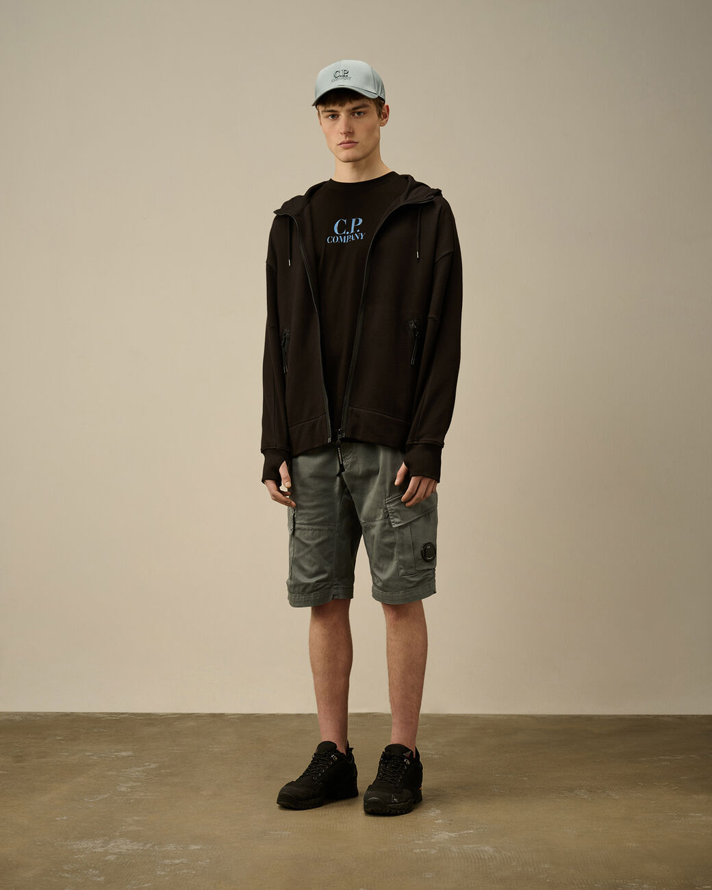 Diagonal Raised Fleece Goggle Zipped Hooded Sweatshirt C.P. Company® - Black