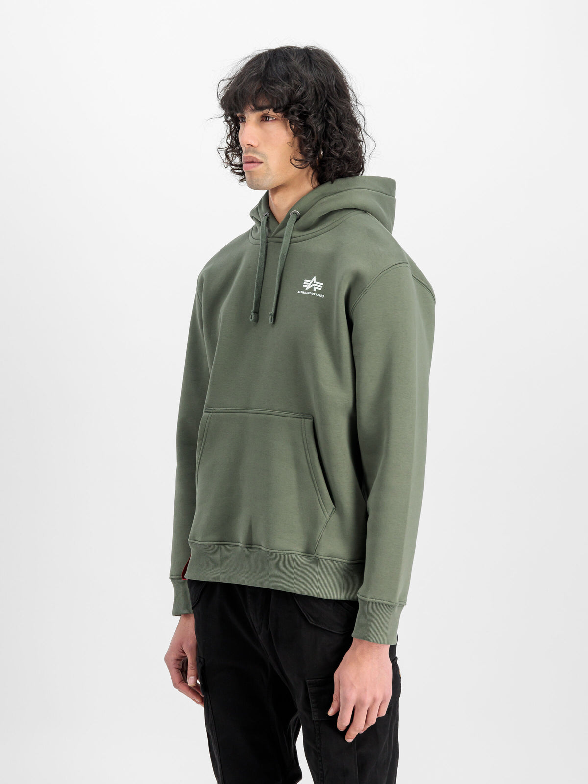 Alpha Industries – Basic Small Logo Hoodie – Dark Olive