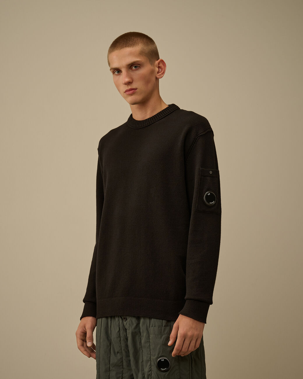 Soft Cotton Stretch Crewneck Sweater CP Company® AW25 - Black