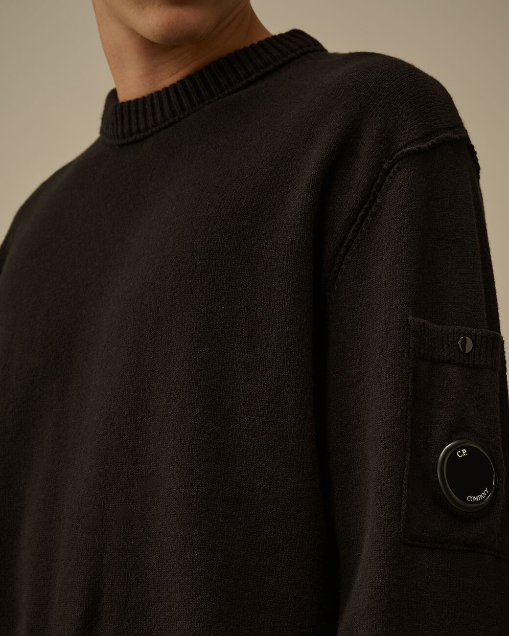 Soft Cotton Stretch Crewneck Sweater CP Company® AW25 - Black