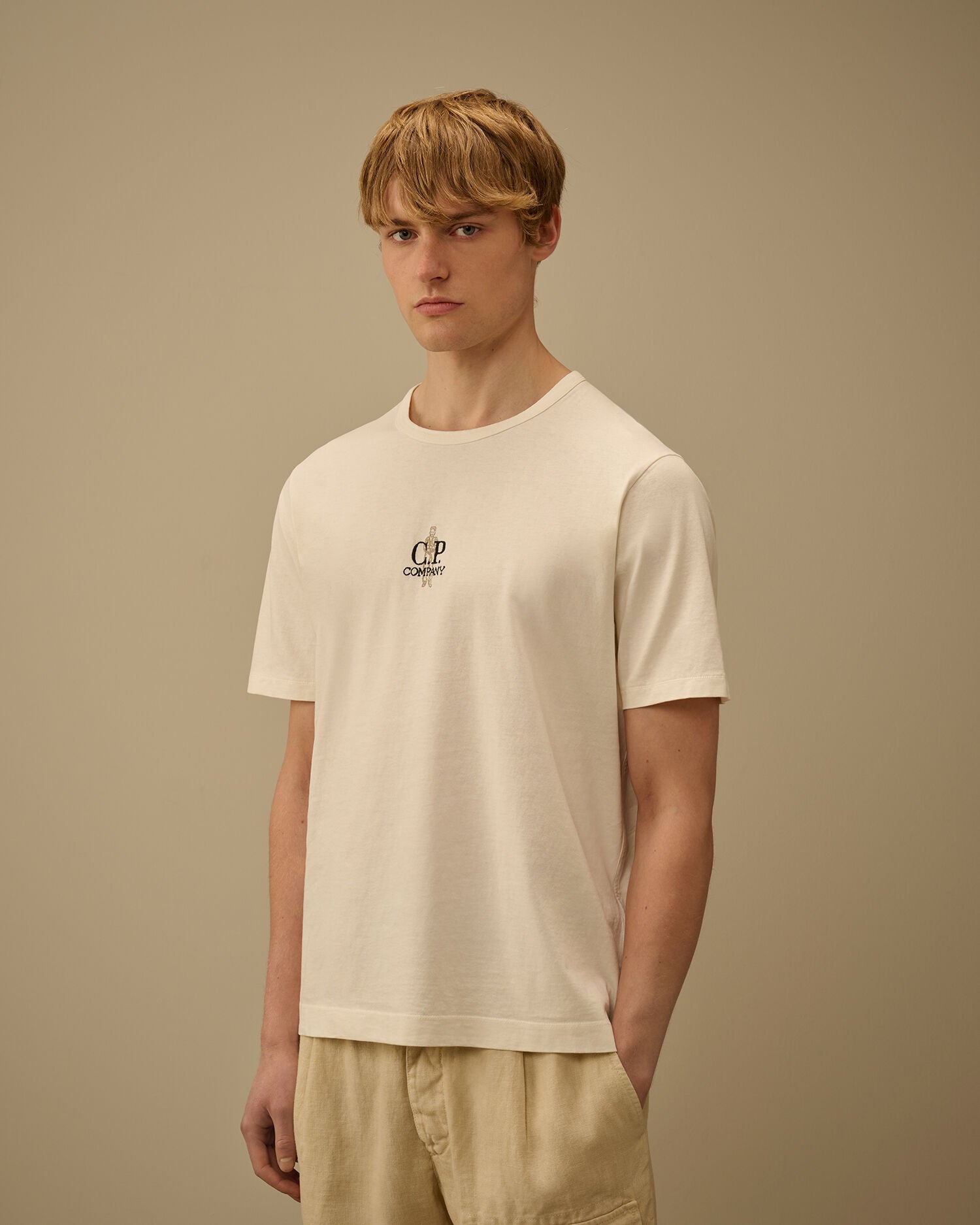 1020 Jersey Short Sleeve Embroidery T-Shirt C.P. Company - Gauze White