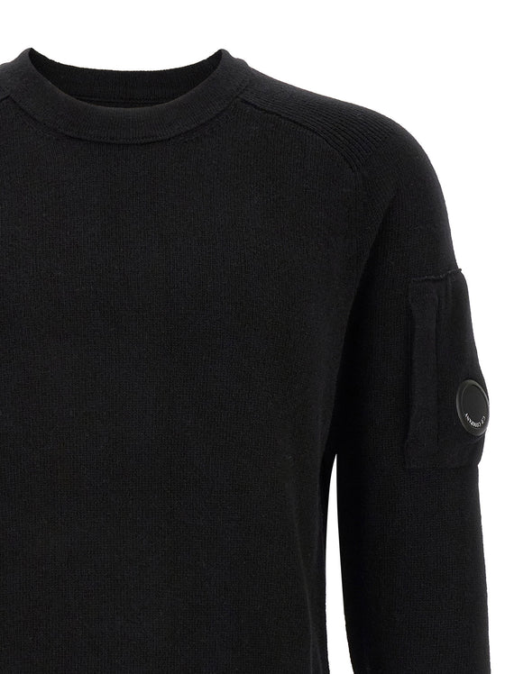 C.P. Company Lambswool GRS Crewneck Sweater Black dettaglio