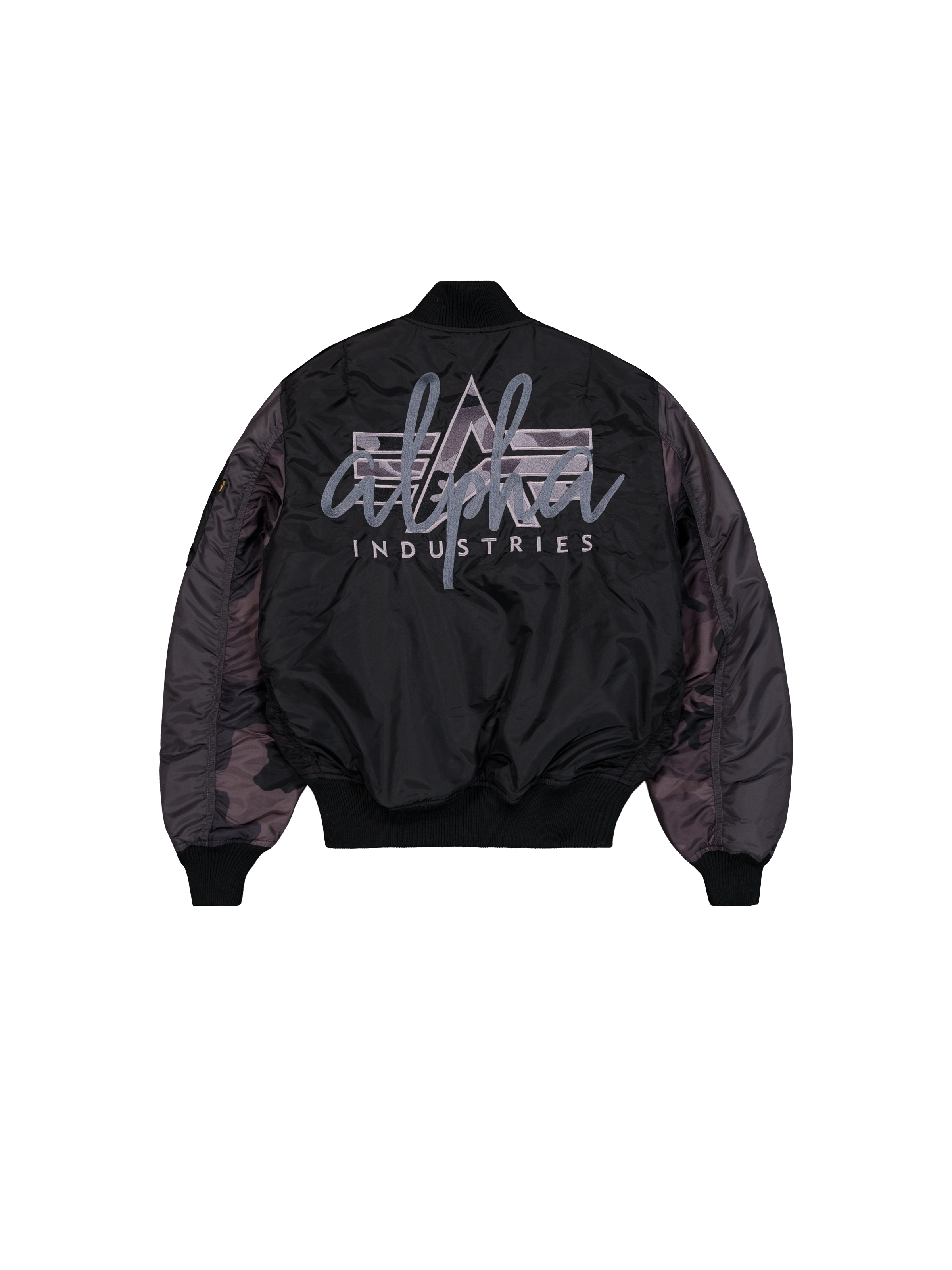 MA-1 Camo Back Embroidery Bomber Jacket Alpha Industries AW25 - Black