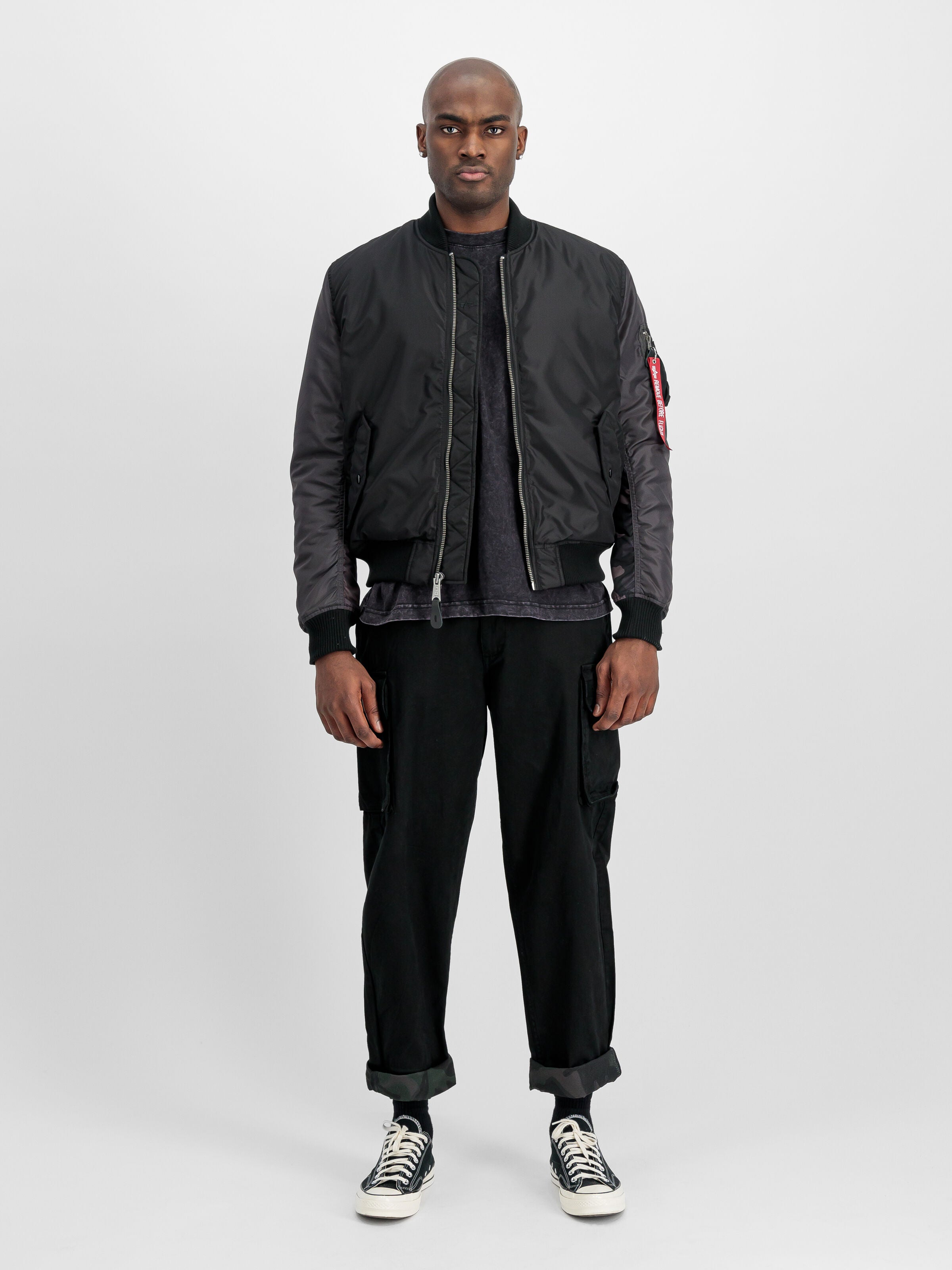 MA-1 Camo Back Embroidery Bomber Jacket Alpha Industries AW25 - Black