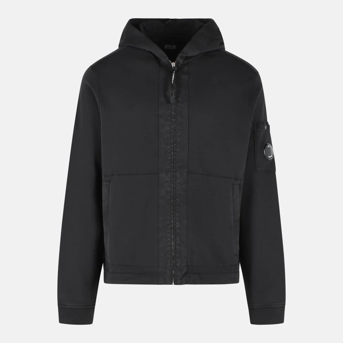 Cotton Diagonal Fleece Zip Hooded Sweatshirt C.P. Company - Black