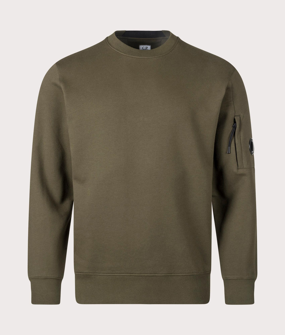 C.P. Company Diagonal Raised Fleece Crewneck Lens Sweatshirt Ivy Green retro