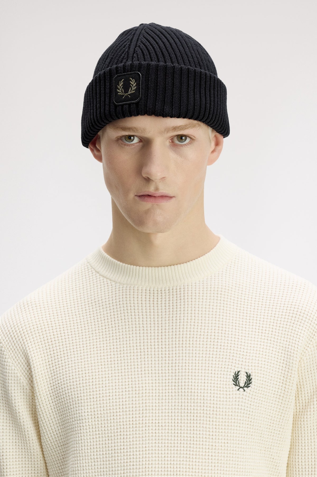 Fred Perry Cotton Ribbed Beanie Black