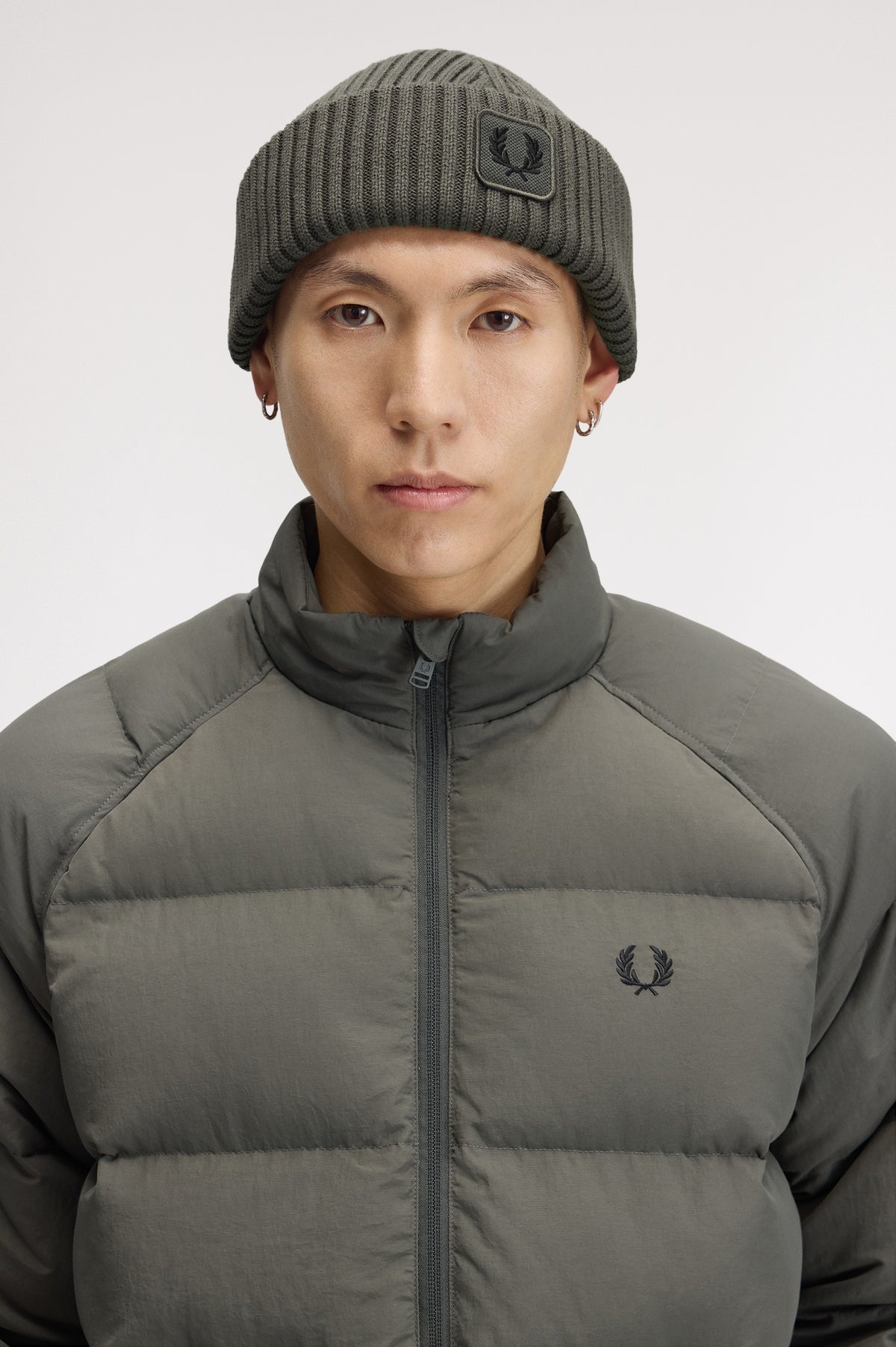 Fred Perry Cotton Ribbed Beanie Field Green