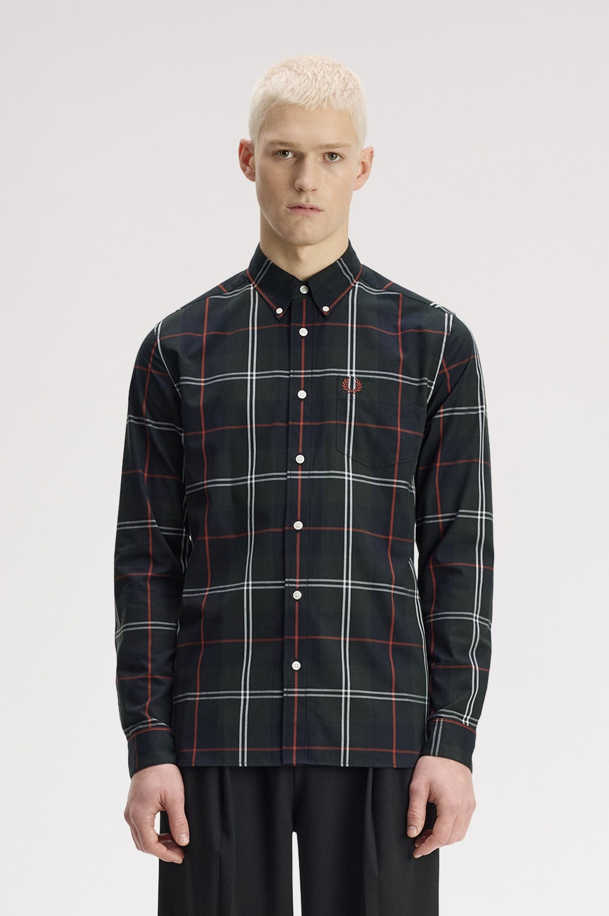 Fred Perry Poplin Tartan Shirt Night Green