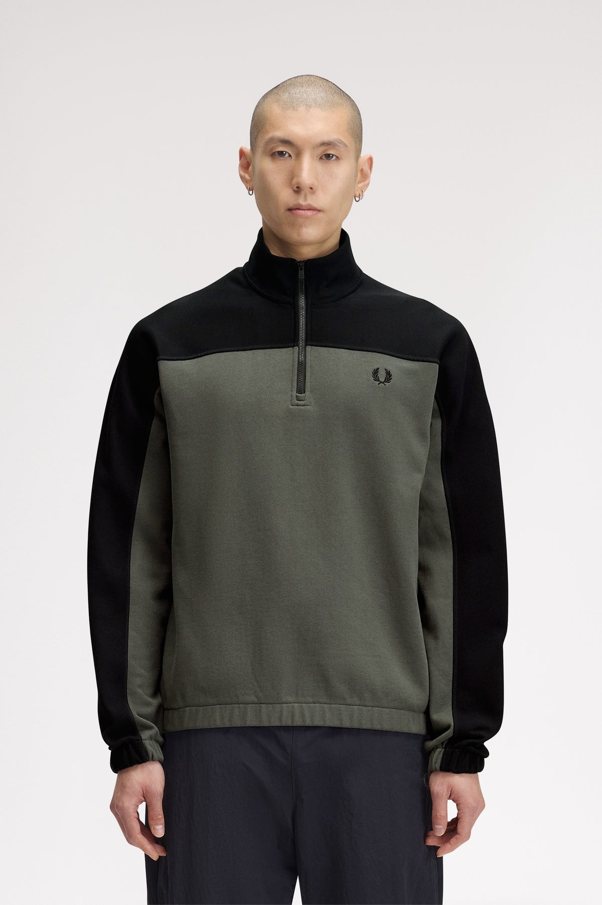 Fred Perry Colourblock Halfzip Sweatshirt Field Green