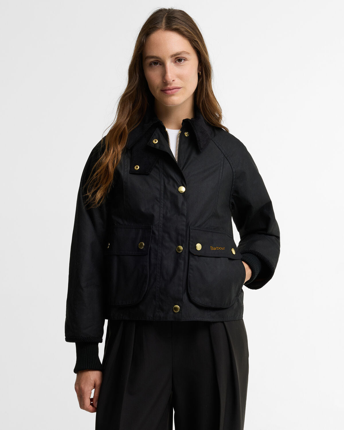 Barbour – Cropped Beadnell Wax Jacket (Donna) – Black/Classic