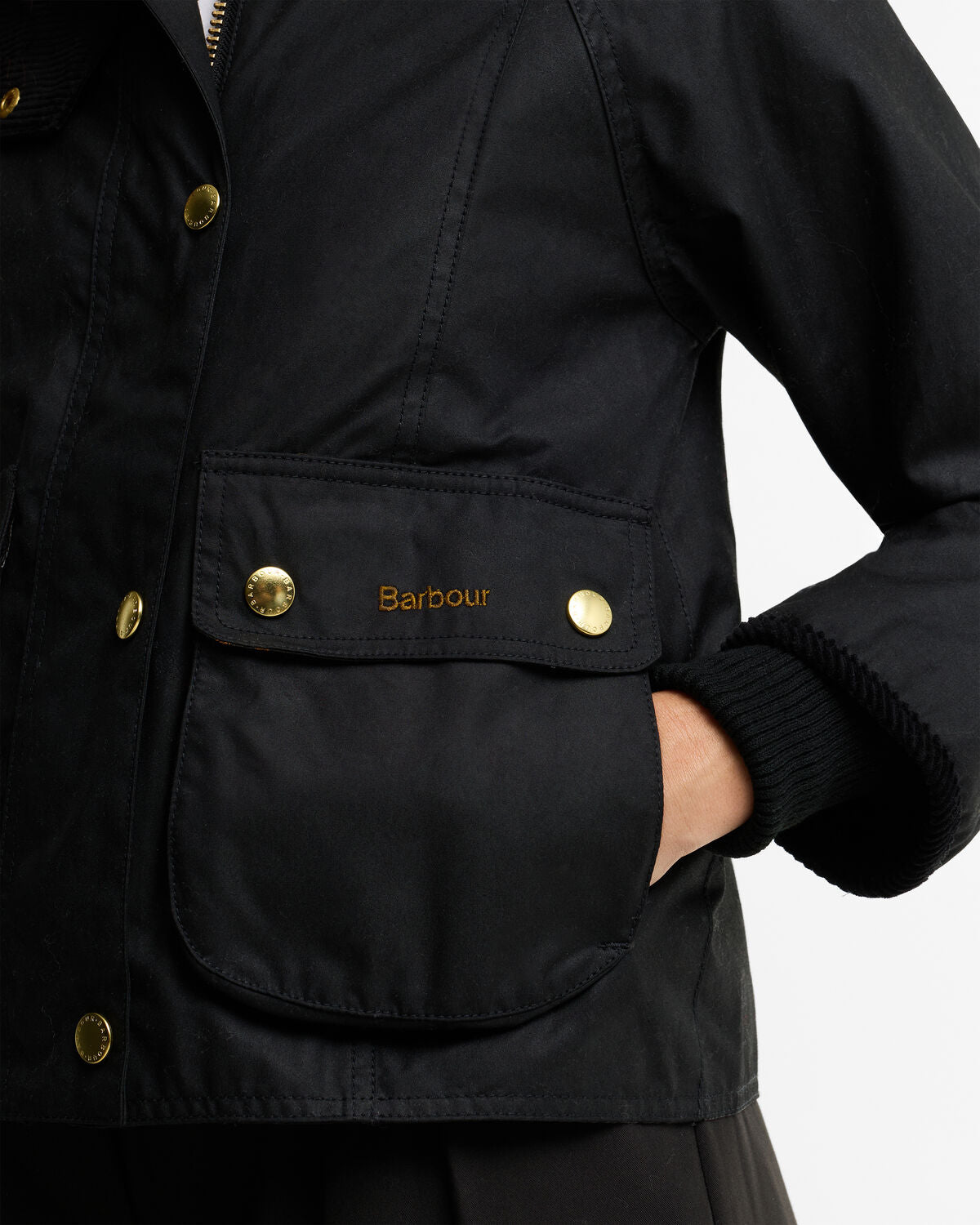 Barbour – Cropped Beadnell Wax Jacket (Donna) – Black/Classic