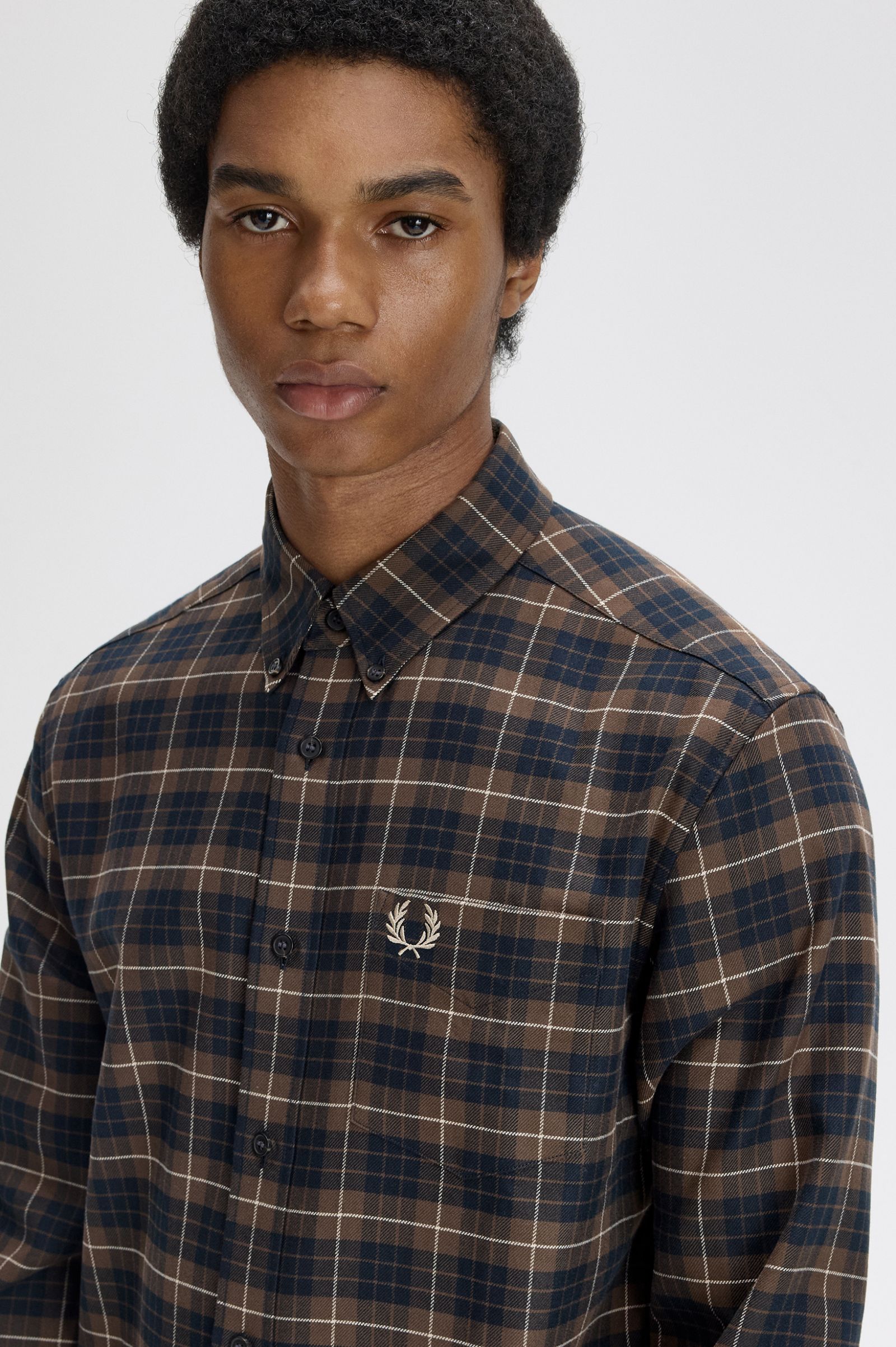 Brushed Twill Tartan Shirt Fred Perry AW25 - Burnt Tobacco