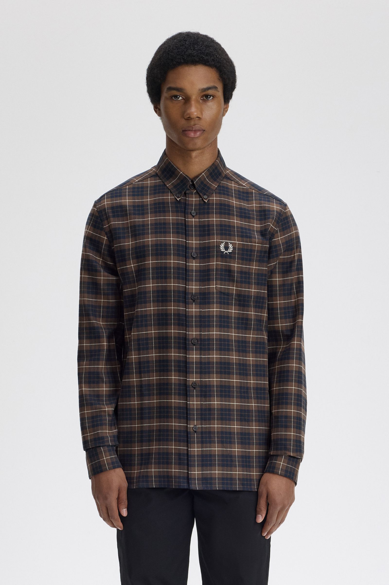 Brushed Twill Tartan Shirt Fred Perry AW25 - Burnt Tobacco