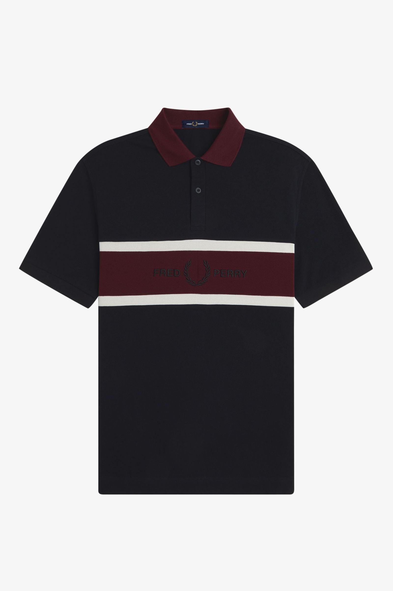 Fred Perry Embroidered Panel Polo Shirt - Black