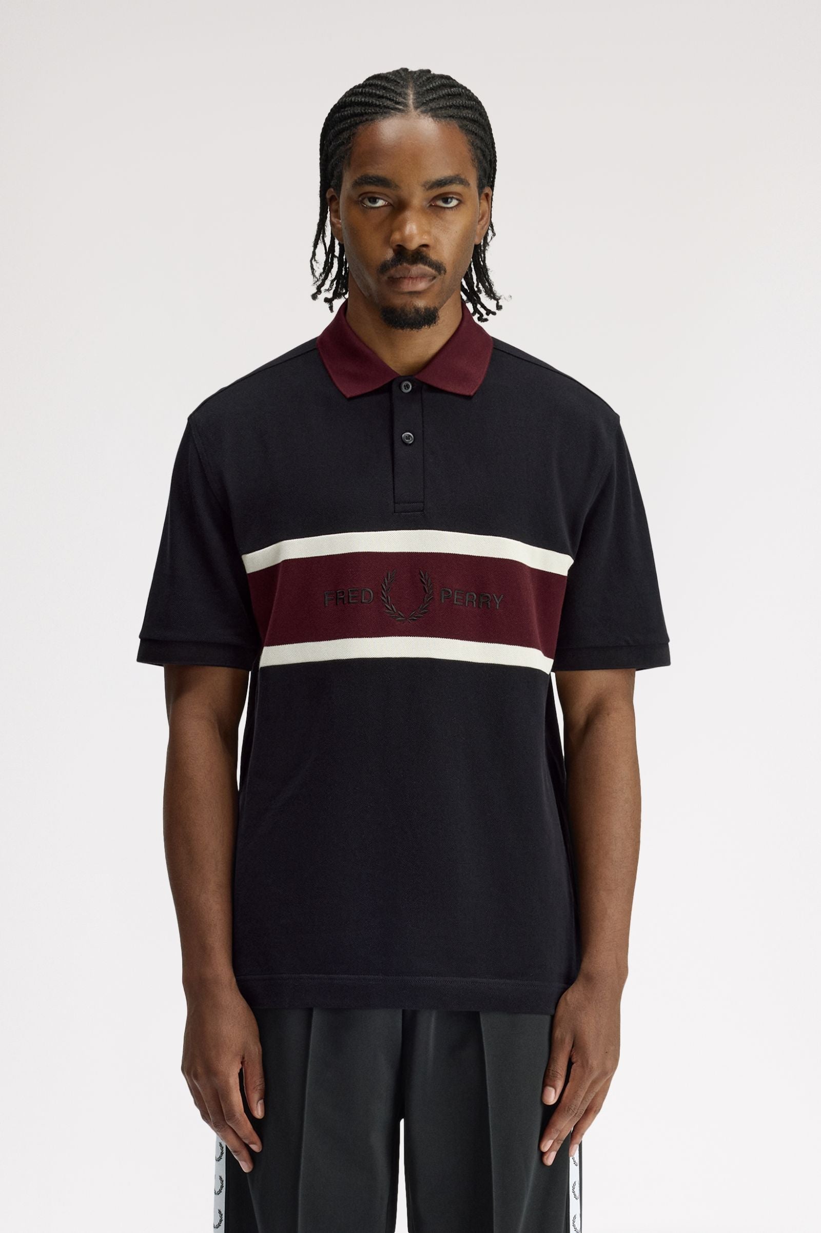 Fred Perry Embroidered Panel Polo Shirt - Black
