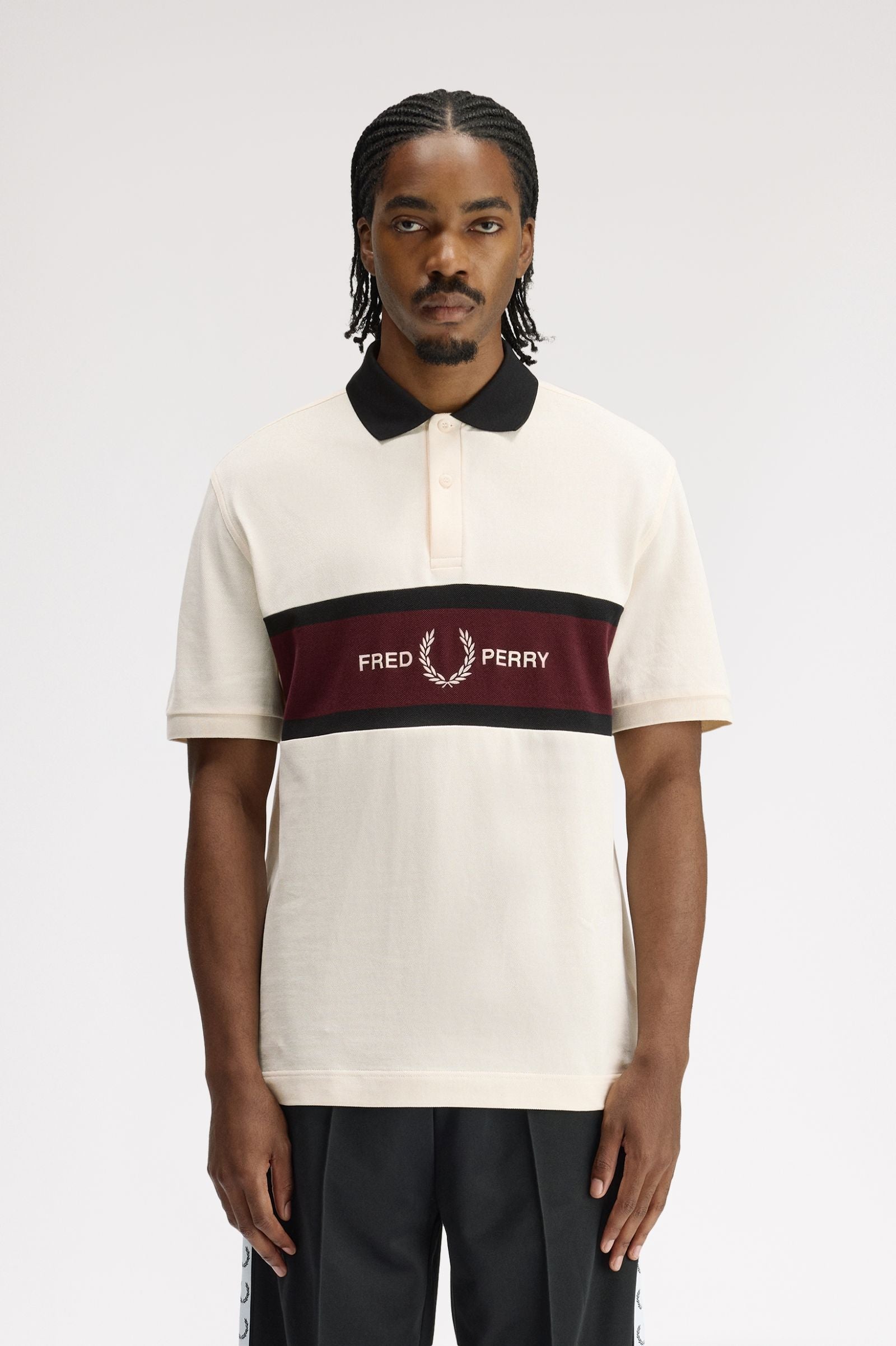 Fred Perry Embroidered Panel Polo Shirt - Ecru