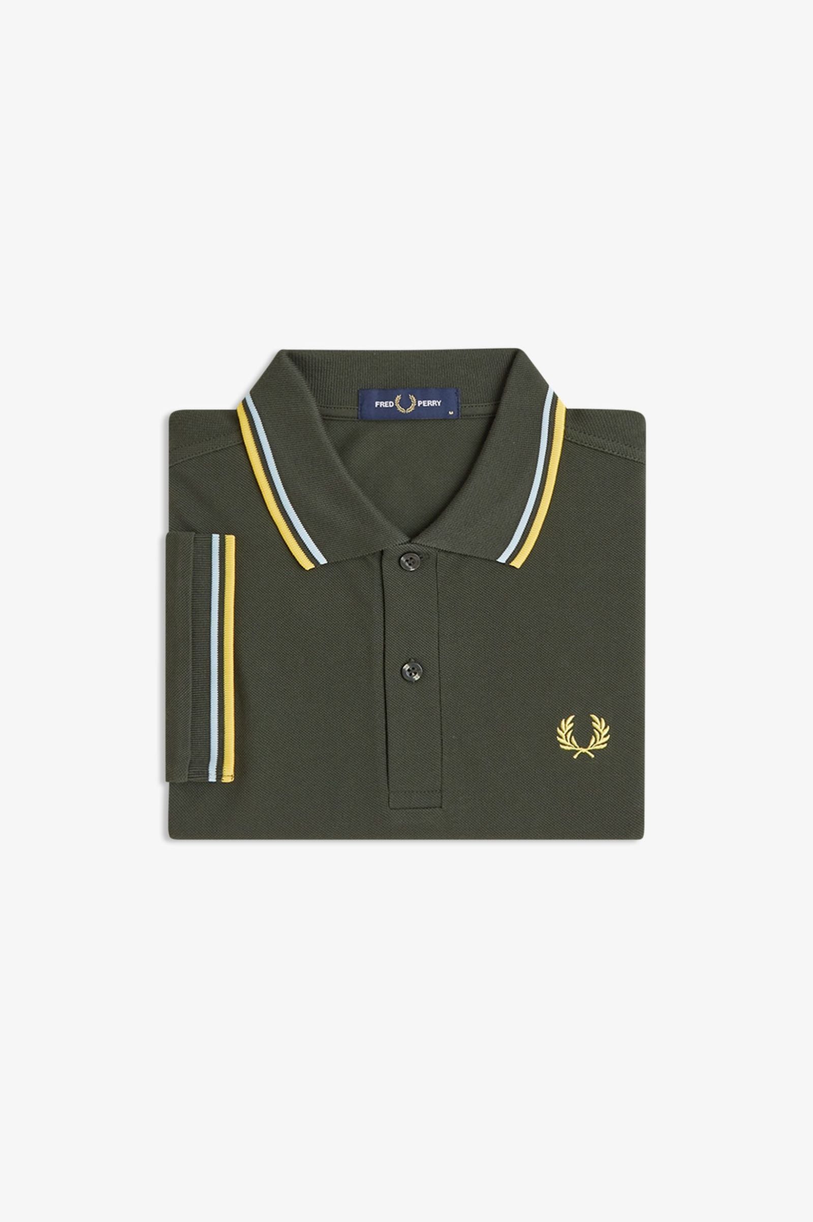 Fred Perry Twin Tipped Fred Perry Shirt - Hunting Green / Light Ice / Lemon Barley