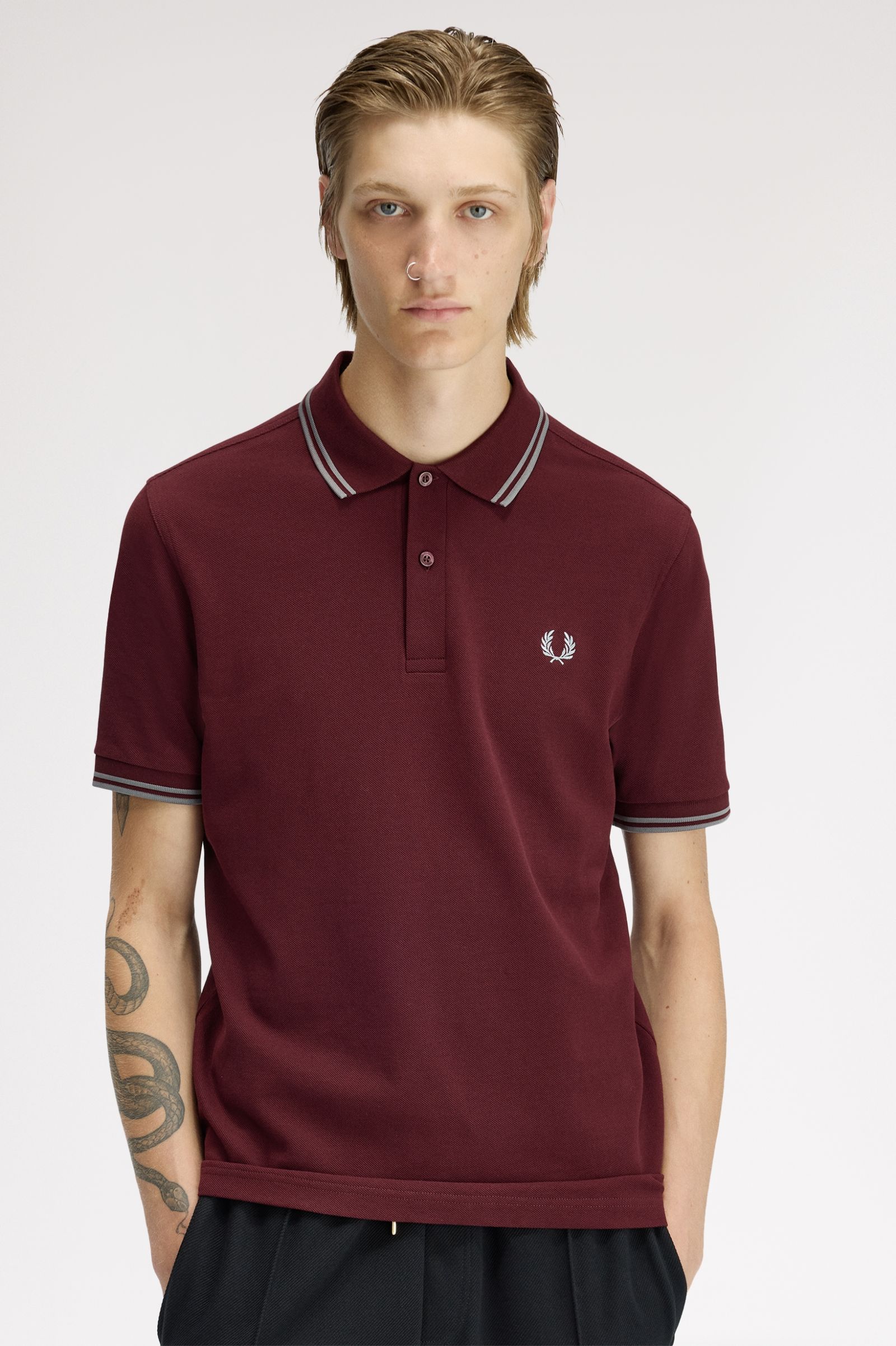 Fred Perry Twin Tipped Fred Perry Shirt - Oxblood / Stockport Blue / Stockport Blue