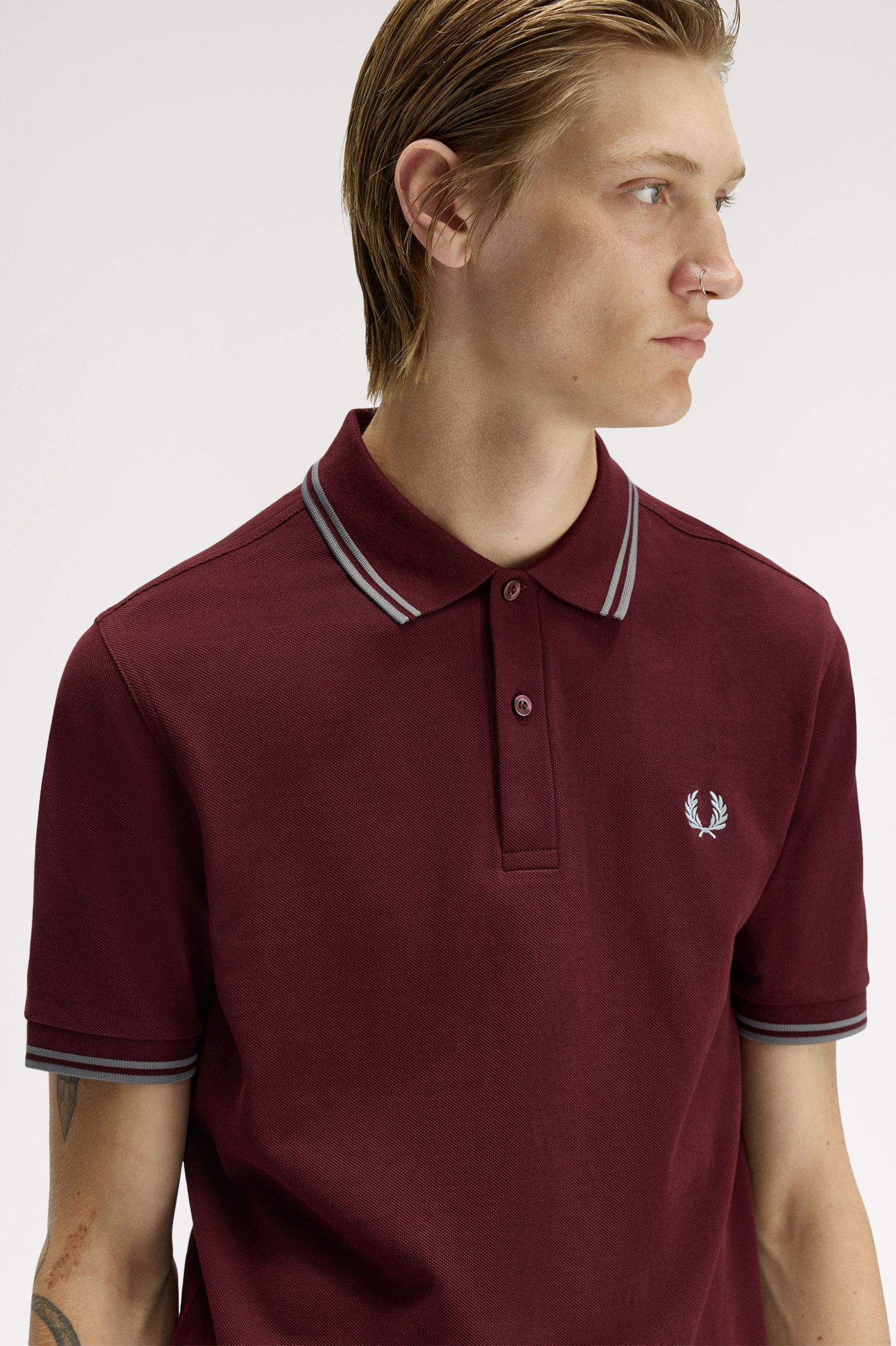 Fred Perry Twin Tipped Fred Perry Shirt - Oxblood / Stockport Blue / Stockport Blue