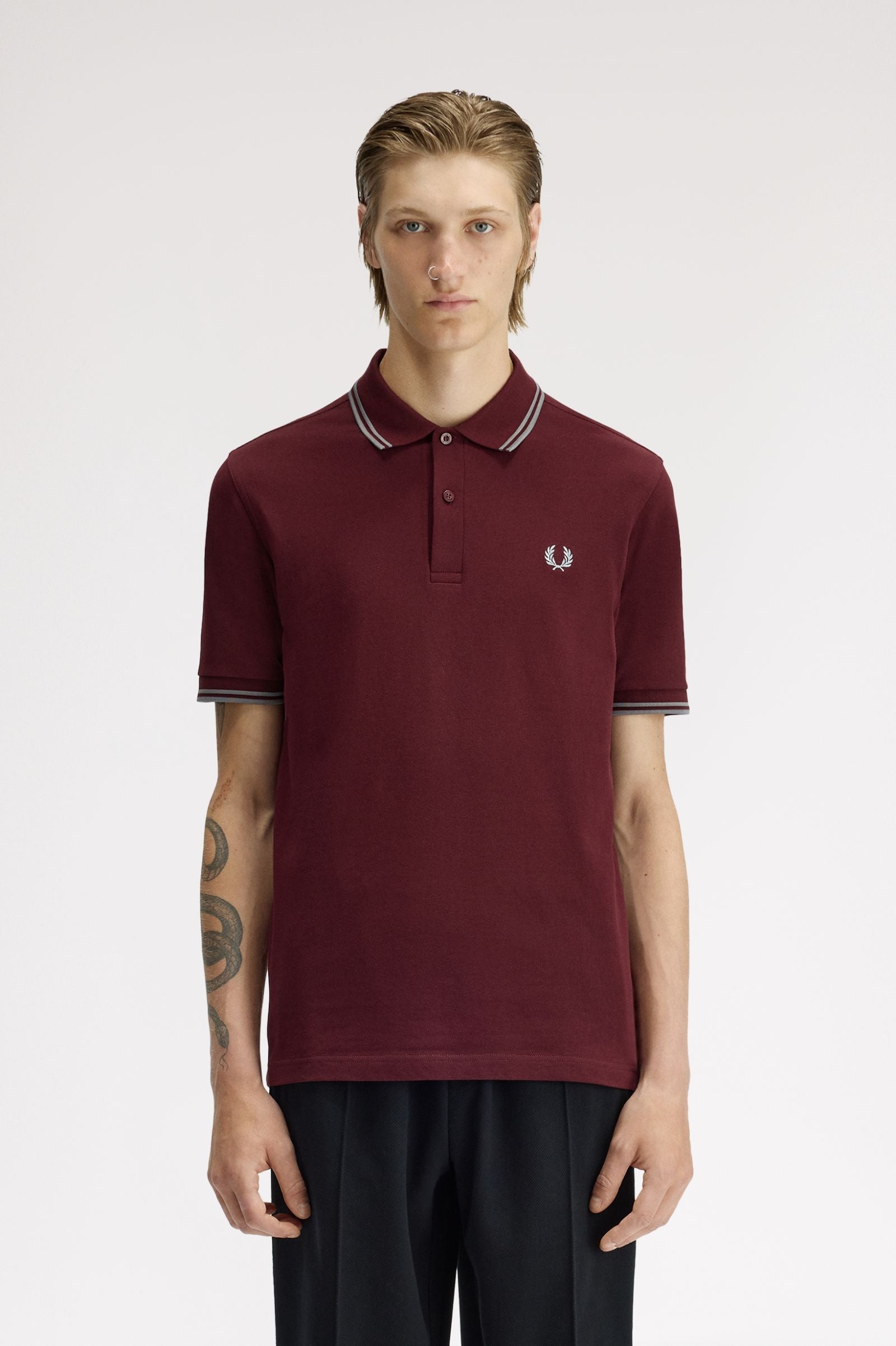 Fred Perry Twin Tipped Fred Perry Shirt - Oxblood / Stockport Blue / Stockport Blue