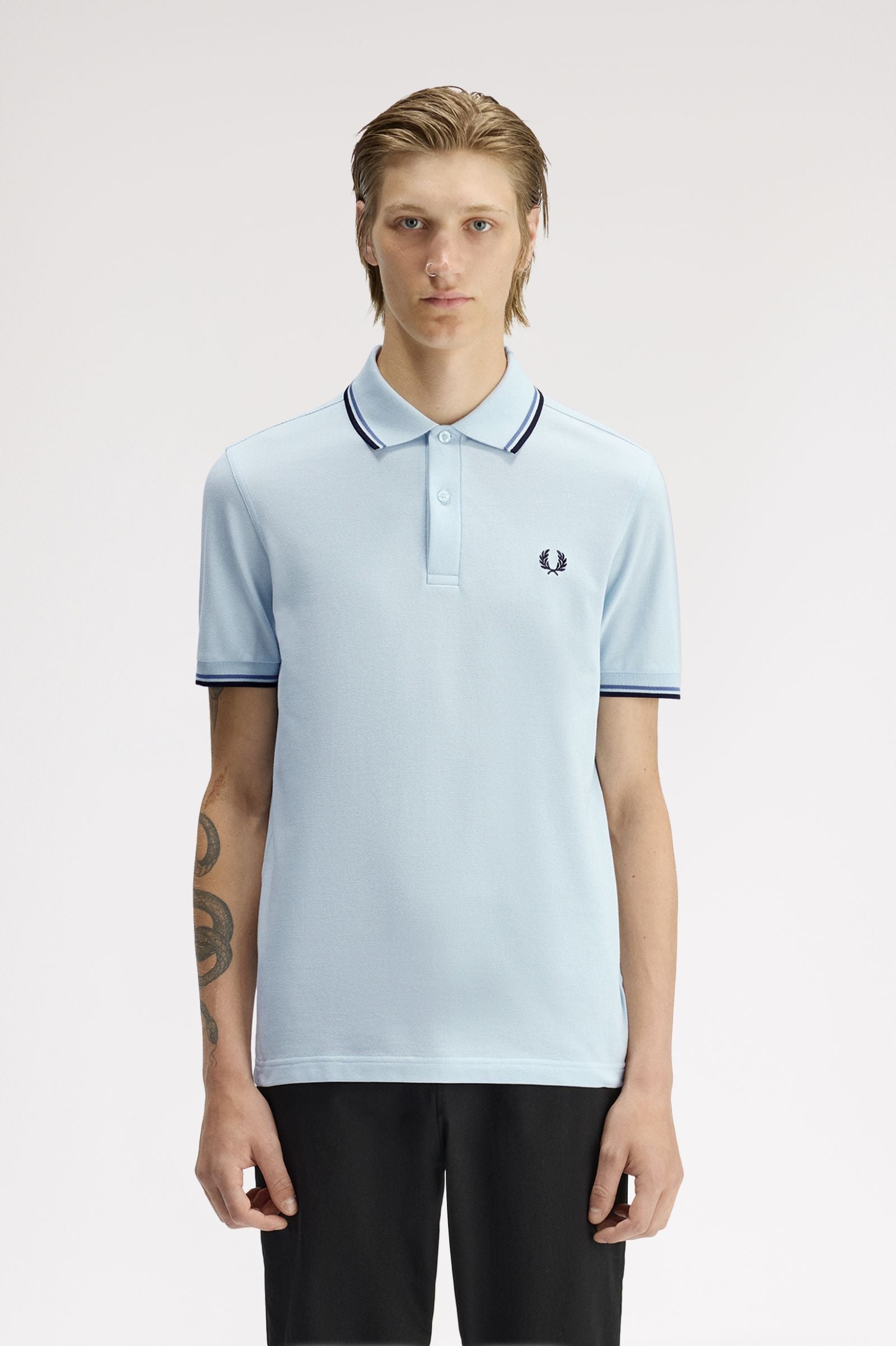 Fred Perry Twin Tipped Fred Perry Shirt - Light Ice / Ace Blue / Navy