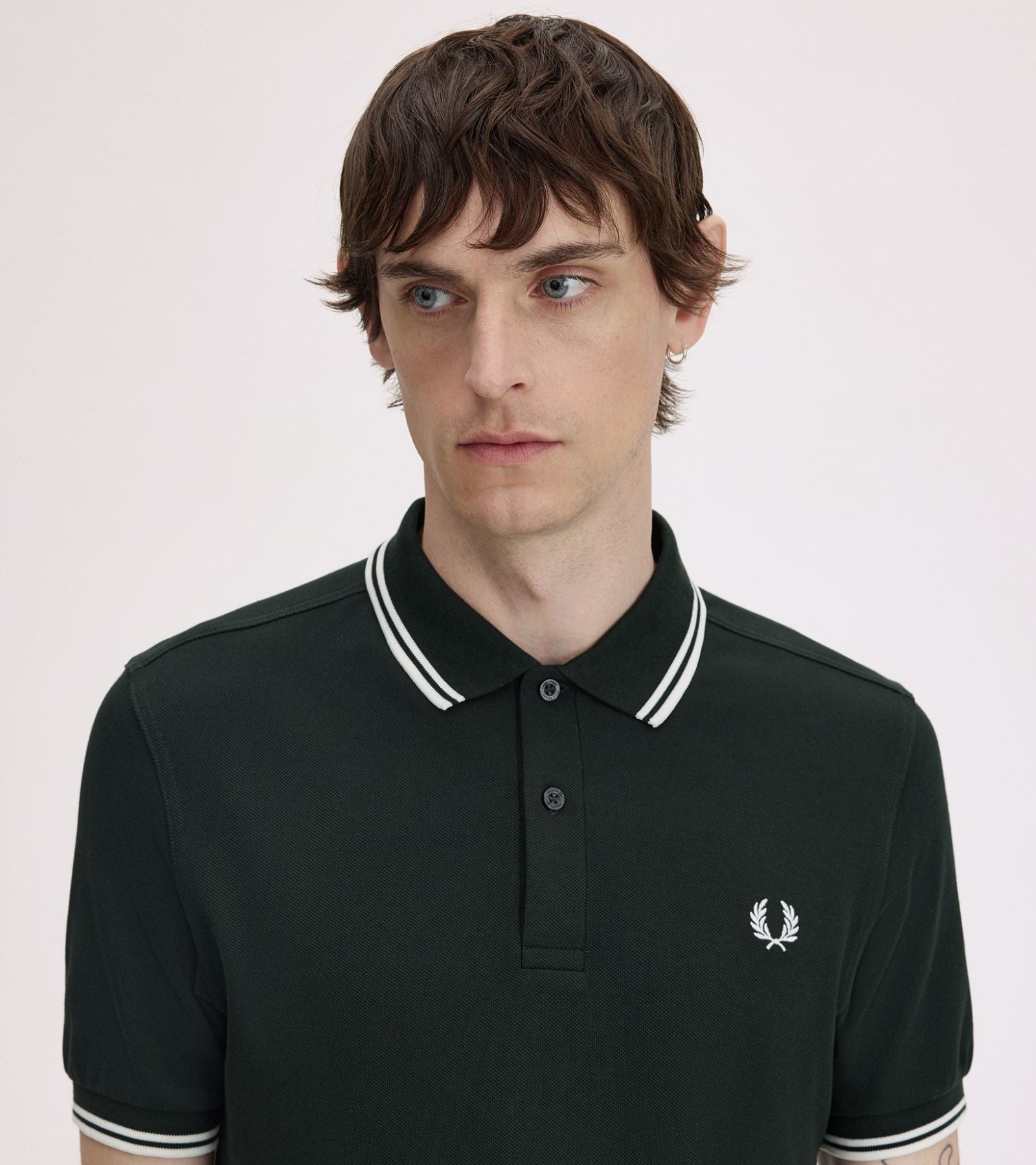 Twin Tipped Polo Fred Perry Shirt AW25 - Night Green / Snow White