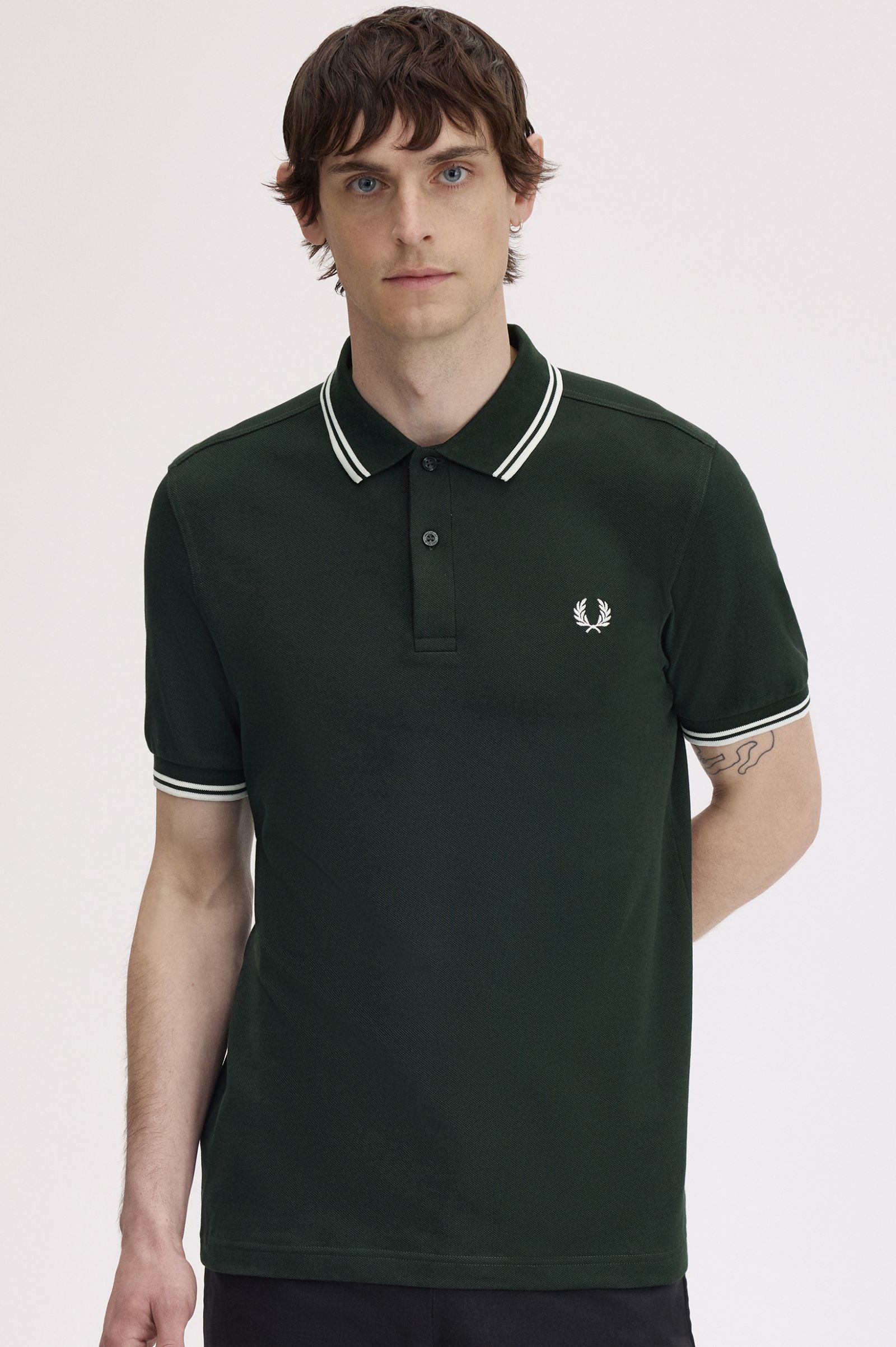 Twin Tipped Polo Fred Perry Shirt AW25 - Night Green / Snow White