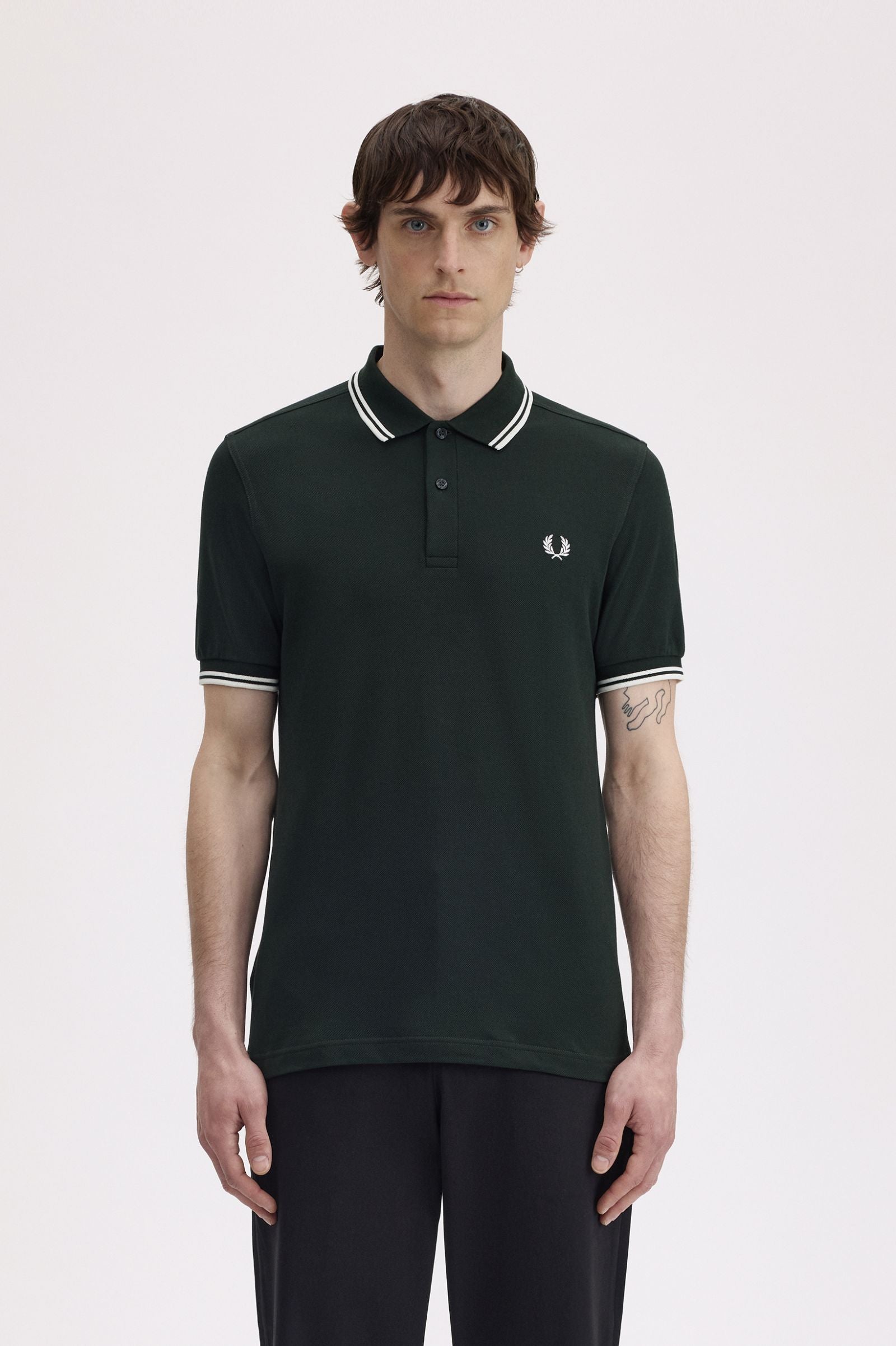 Fred Perry Twin Tipped Fred Perry Shirt - Night Green / Snow White / Snow White