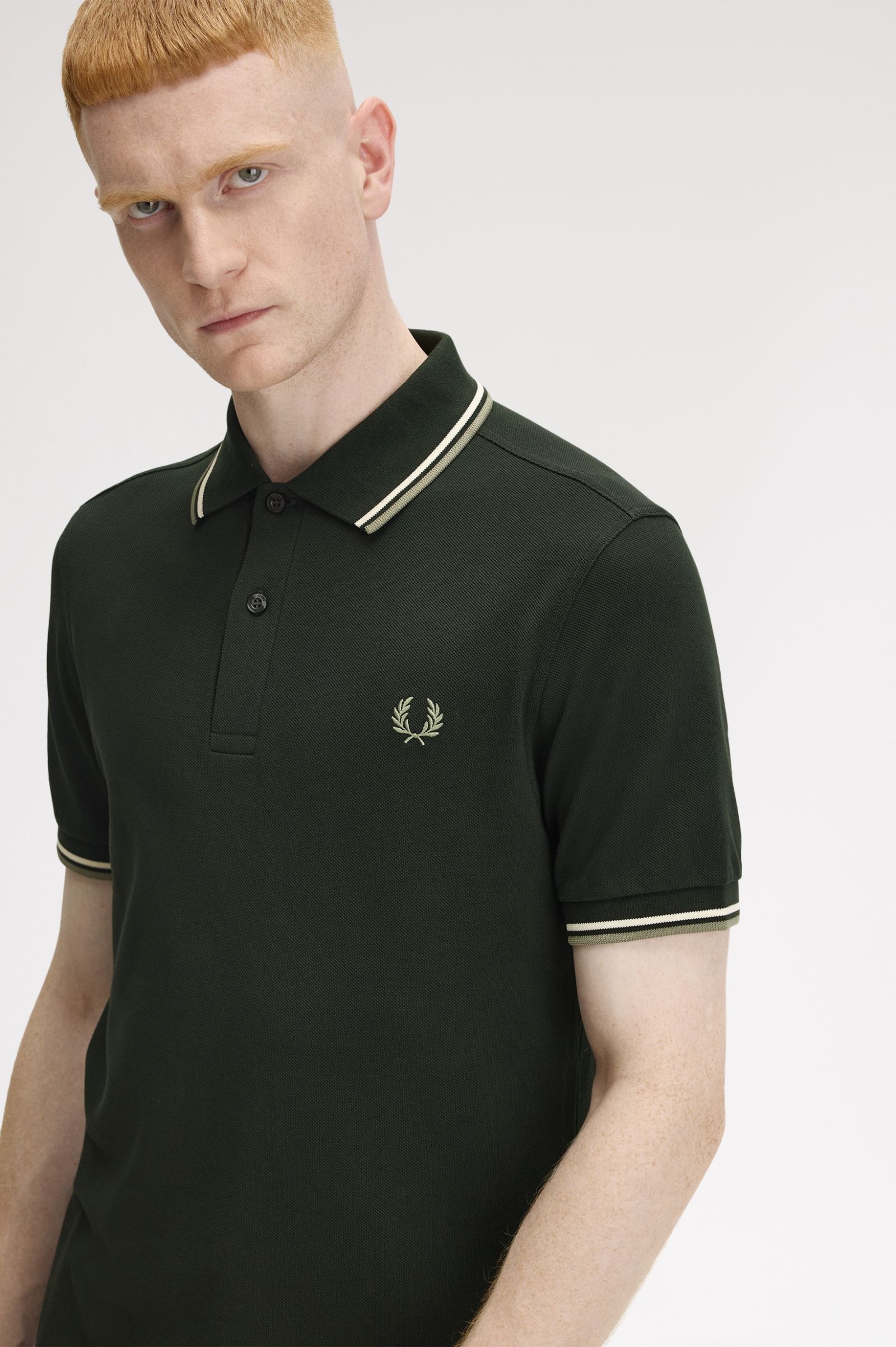 Twin Tipped Polo Shirt Fred Perry - Night Green / Light Ecru / Olive Mint