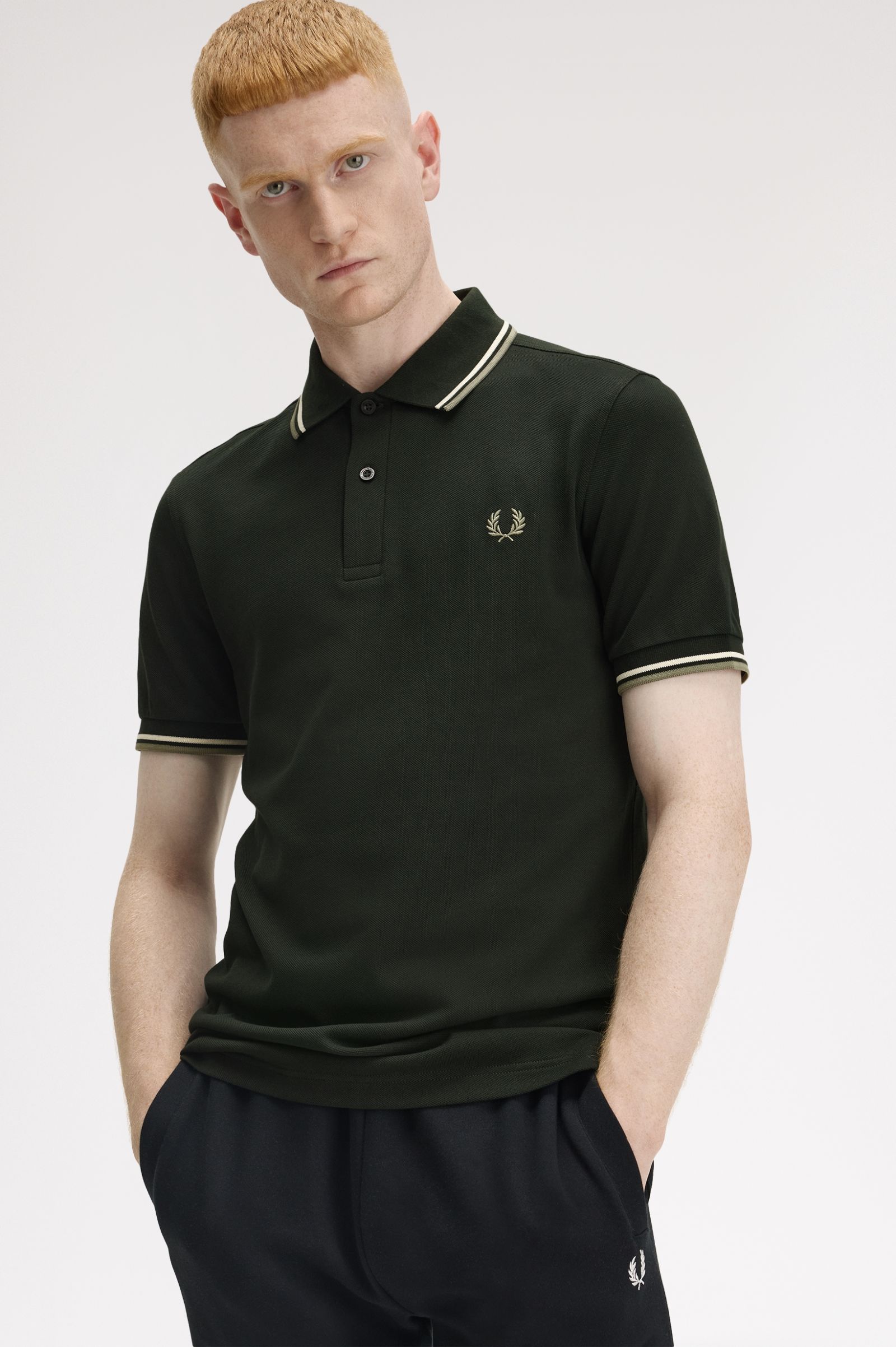 Twin Tipped Polo Shirt Fred Perry - Night Green / Light Ecru / Olive Mint
