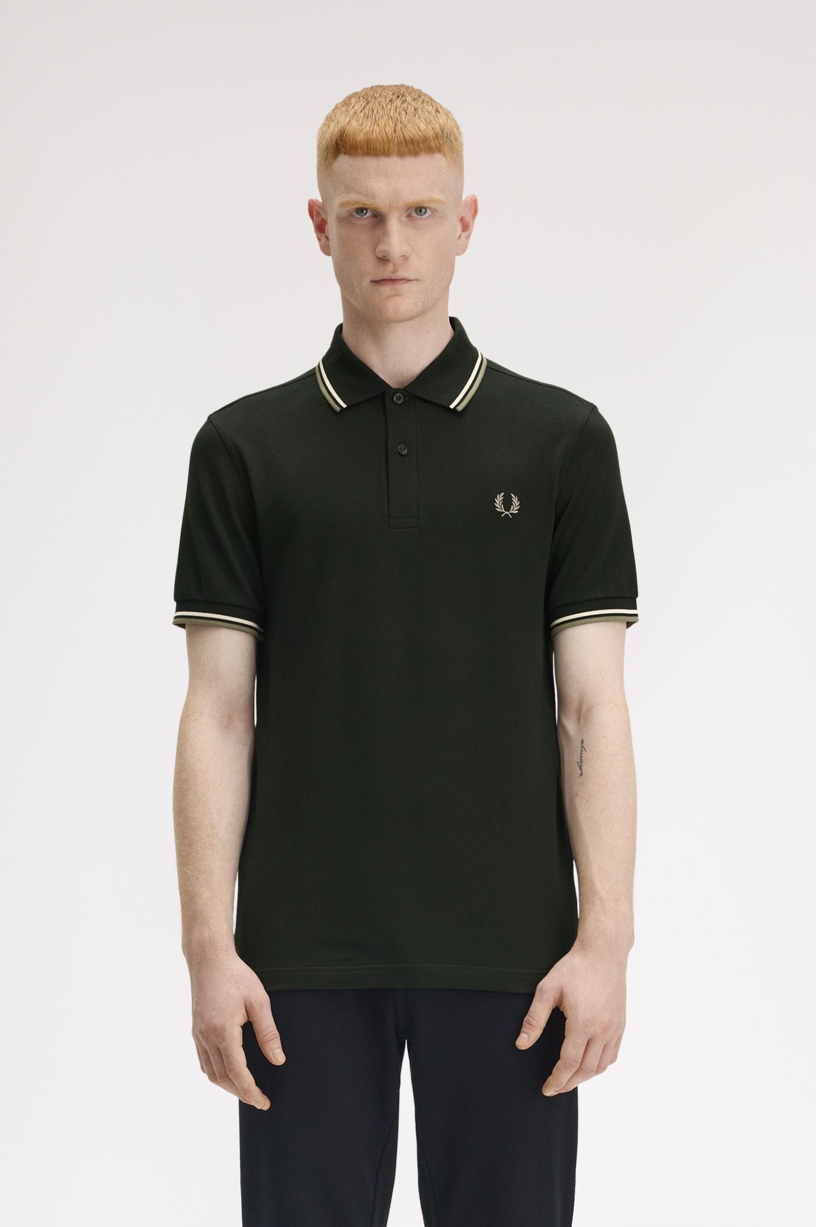 Twin Tipped Polo Shirt Fred Perry - Night Green / Light Ecru / Olive Mint