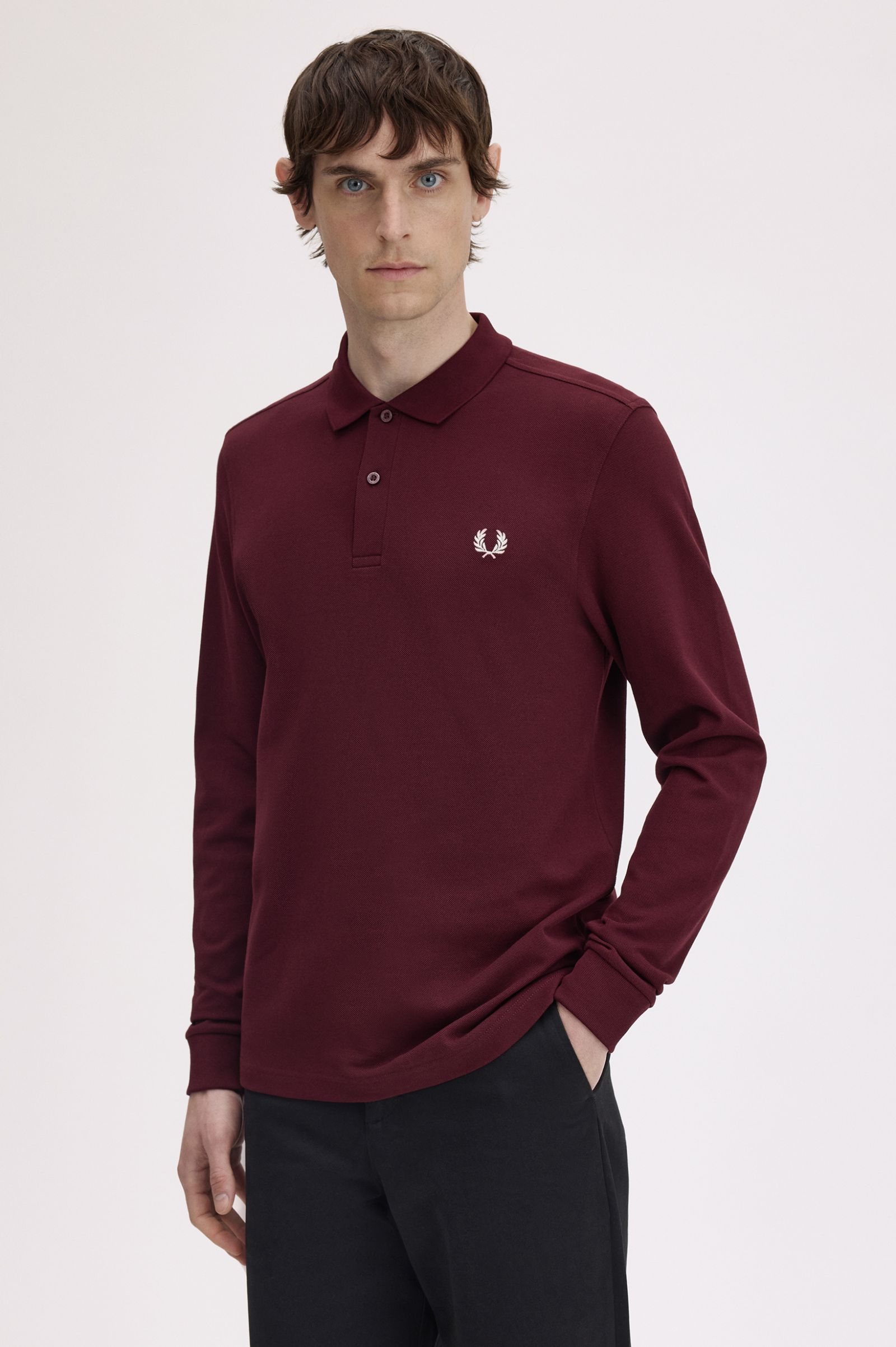 Long Sleeve Fred Perry Shirt AW25 - Oxblood