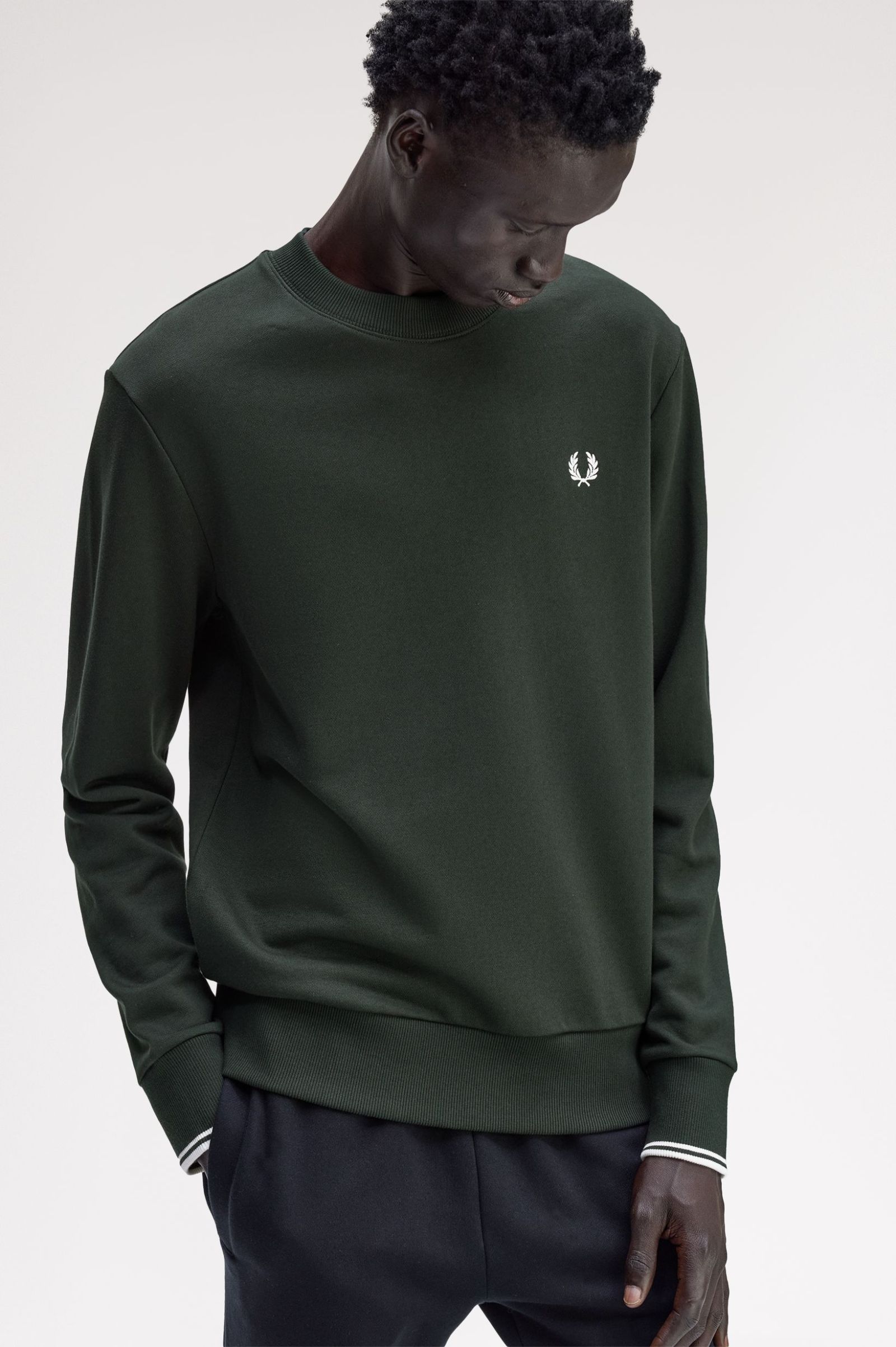 Crew Neck Sweatshirt Fred Perry AW25 - Night Green / Snow White